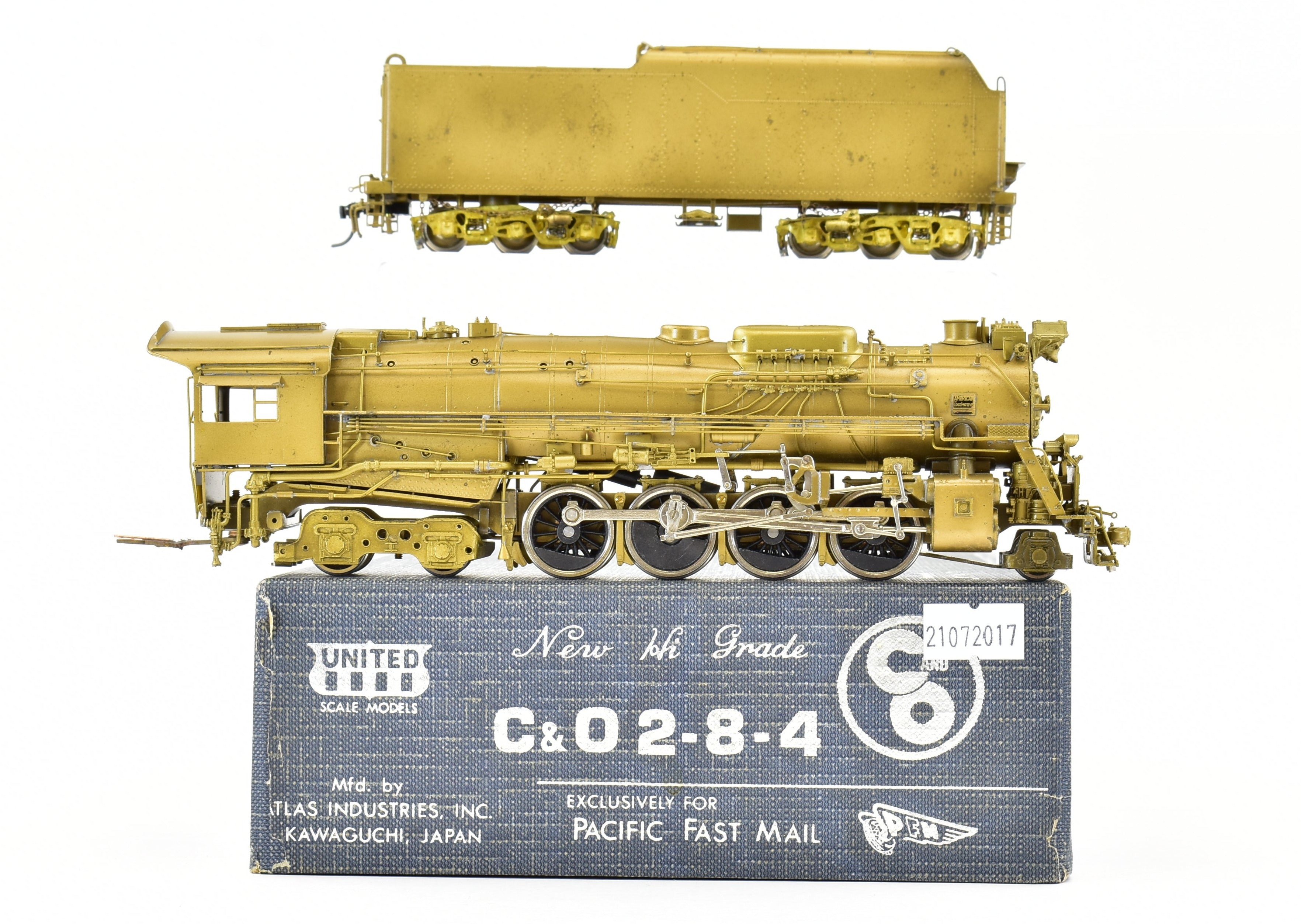 High - Quality HO Scale Brass Pacific Fast Mail (PFM) Model Train - United C&O, Chesapeake & Ohio 2 - 8 - 4 Alco Kanawha, 1977 Edition