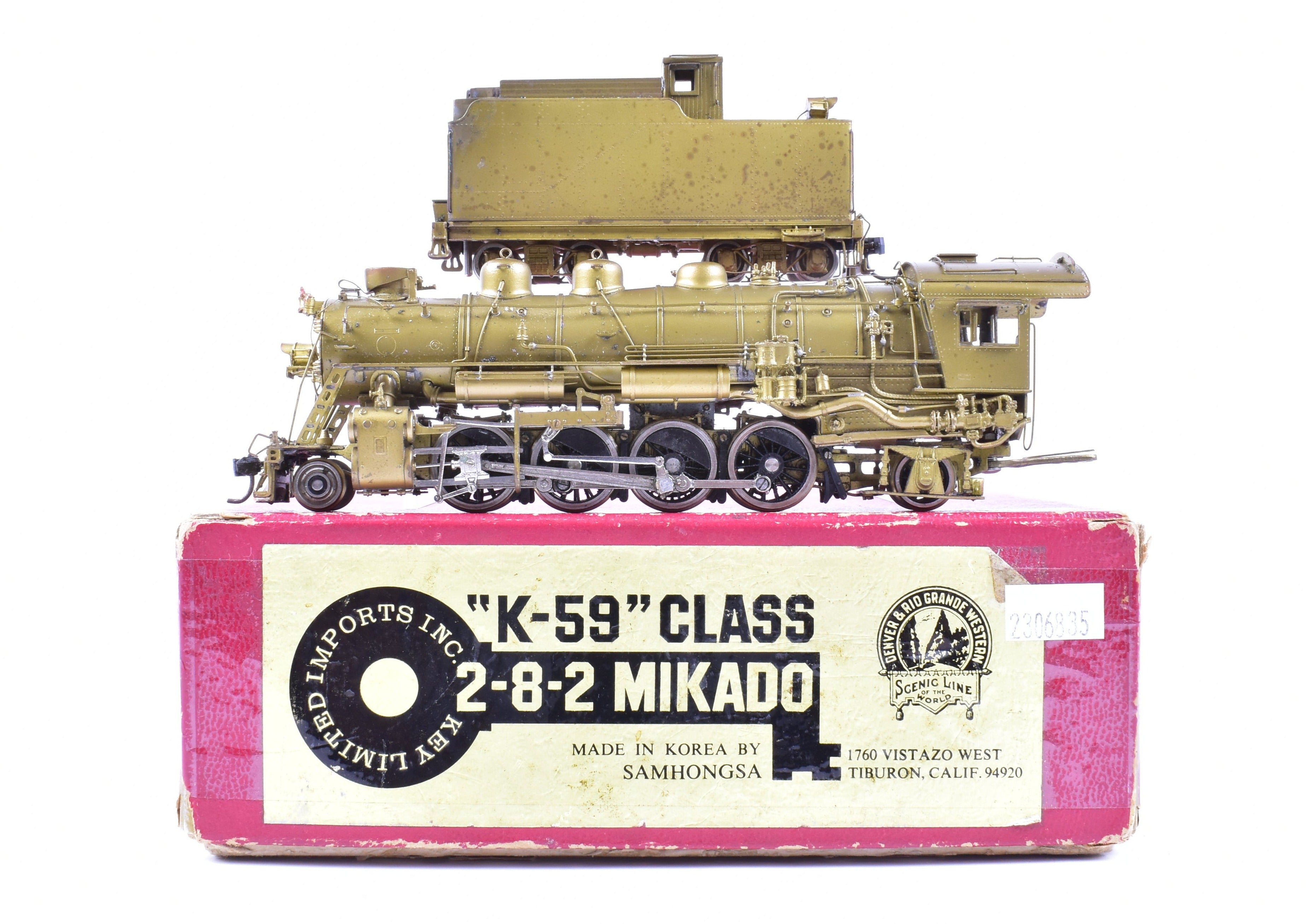 HO Scale Brass Key Imports D&RGW - Denver & Rio Grande Western K - 59 Class 2 - 8 - 2 Mikado Model Train