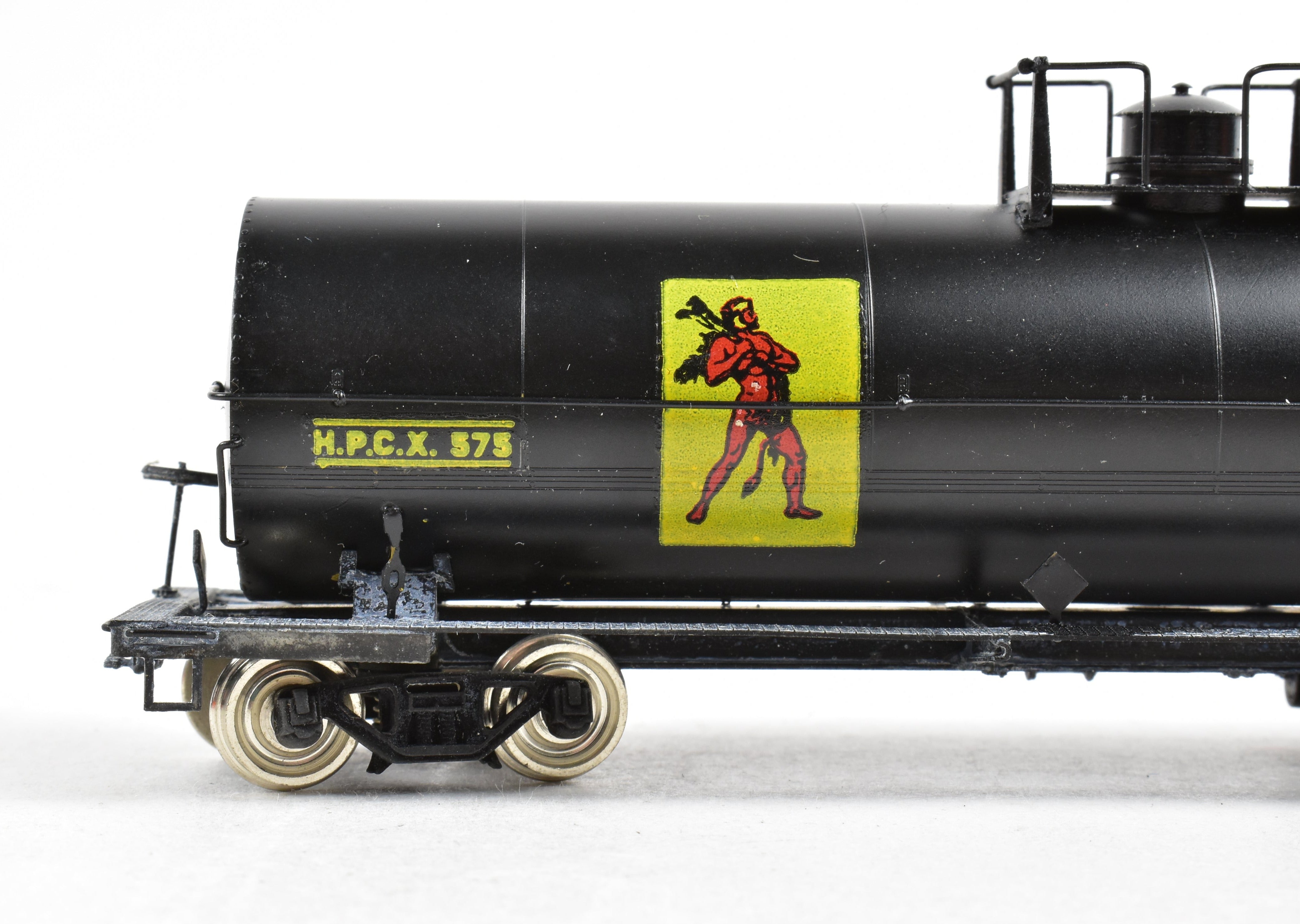 HO Scale Brass Precision Scale Co. 12,000 Gallon Tank Car, Professionally Painted Black with Hercules Powder Company Lettering