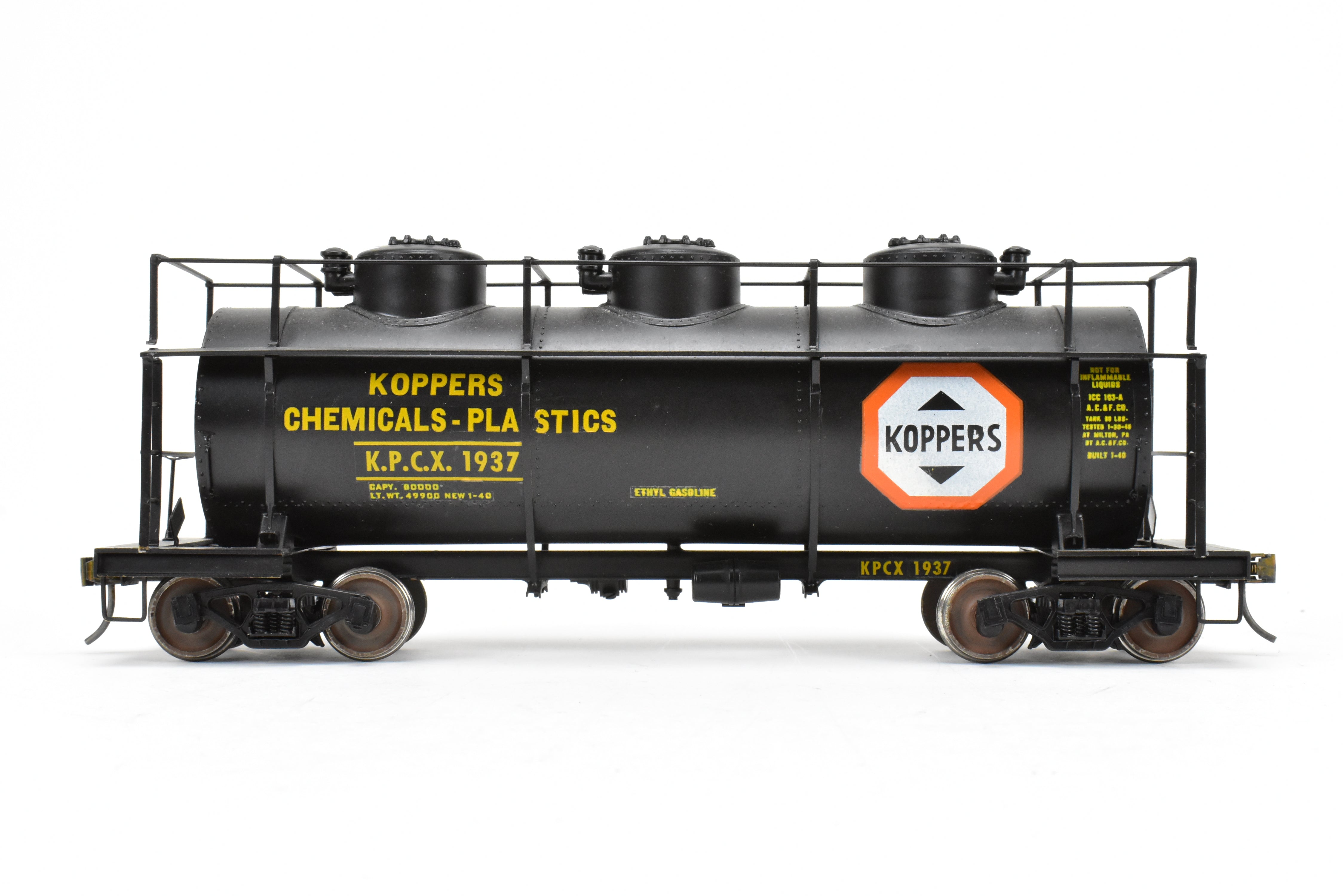 O Scale Brass Max Gray 3 - Dome Tank Car Custom - Painted for KPCX 1937 Koppers Tar