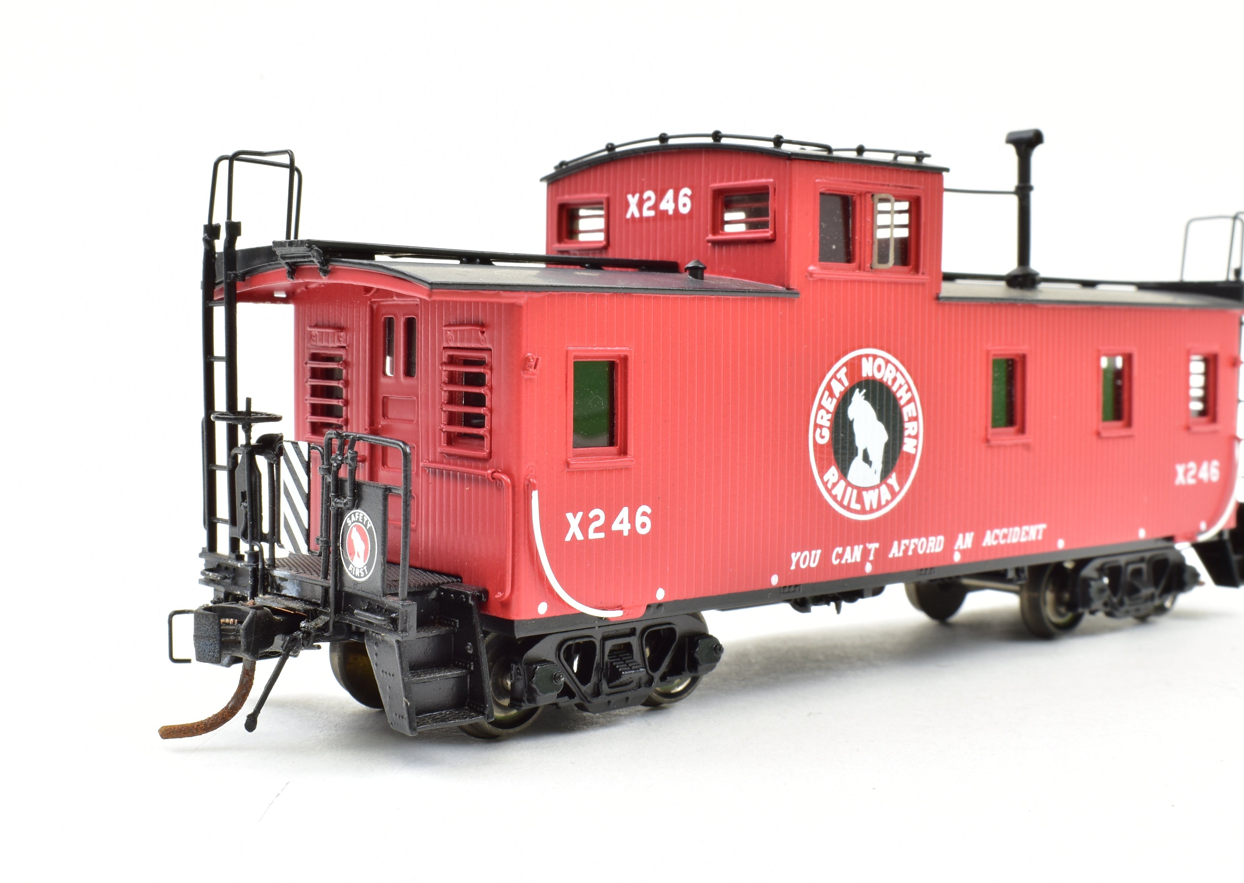 HO Scale Brass Model Train Caboose by Overland Models, Inc. (OMI) - Great Northern 30-Foot Wood Caboose, Factory Painted with Road Number X246