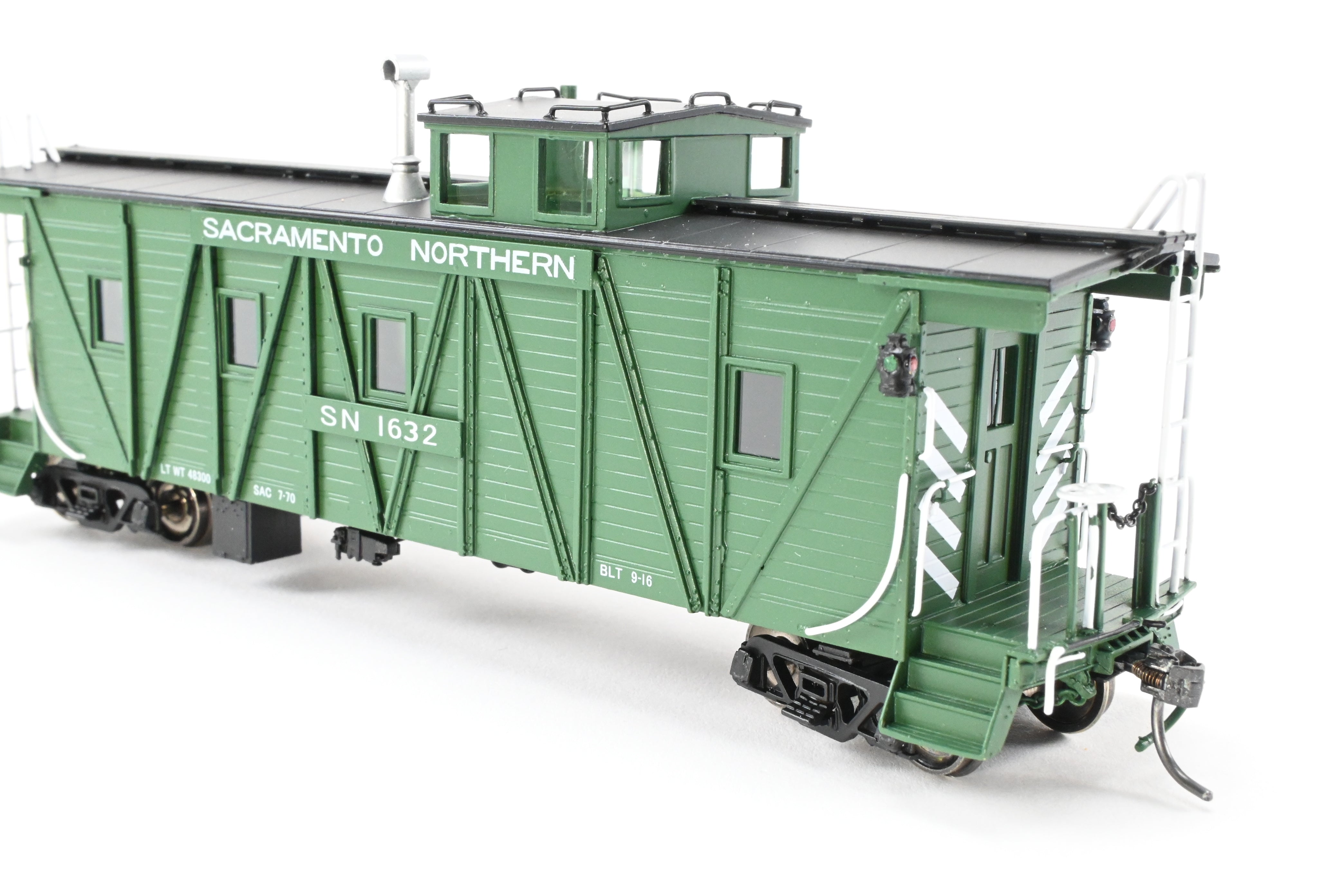 New HO Scale Brass Sacramento Northern Caboose #1632, Square End, FP Green