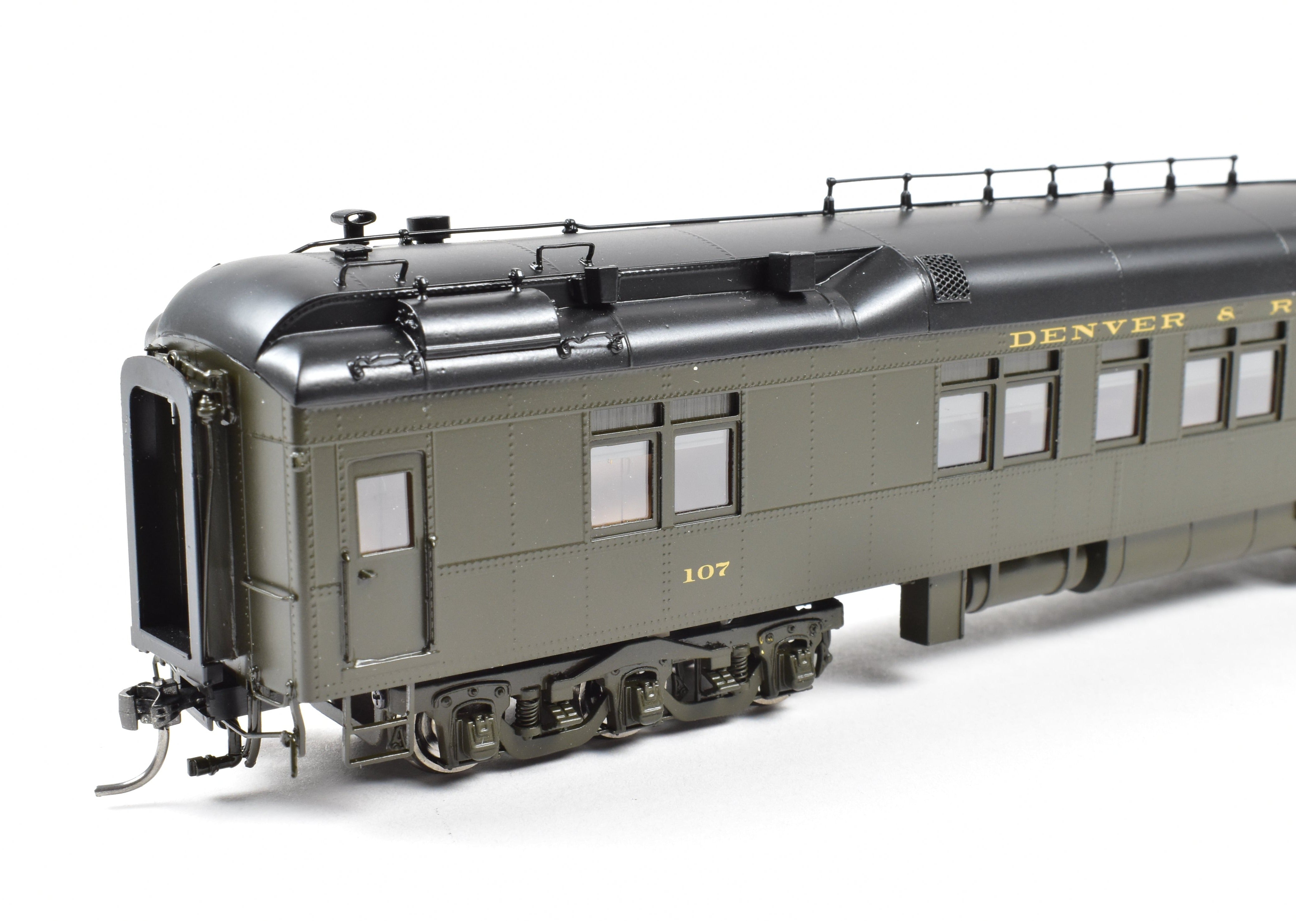 HO NEW Brass North Bank Line D&RGW 107 Business Car in Pullman Green (1951 - 1955)