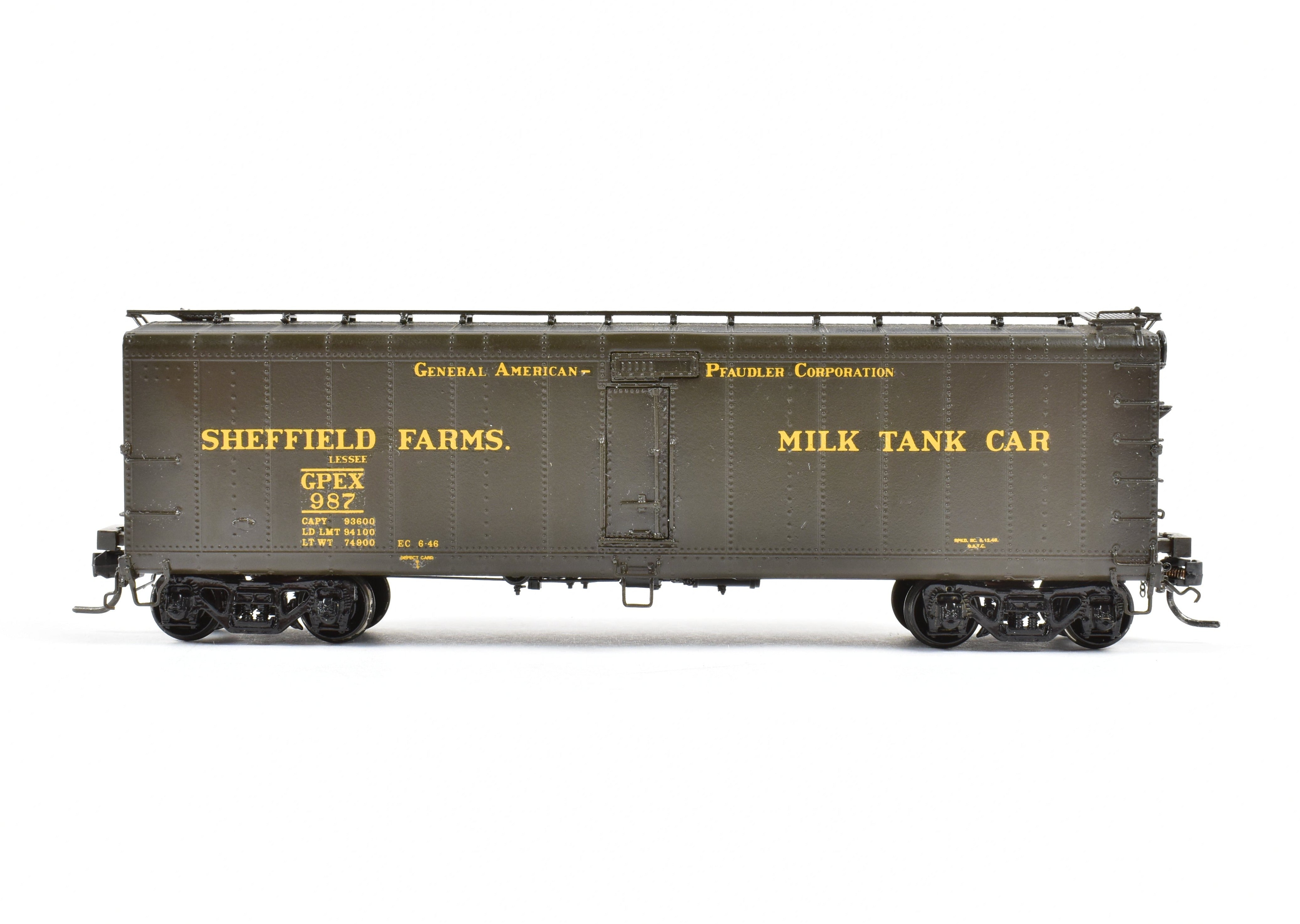 HO Brass OMI 40' 6 GPEX 987 Pfaudler Milk Tank Car - Various Roads