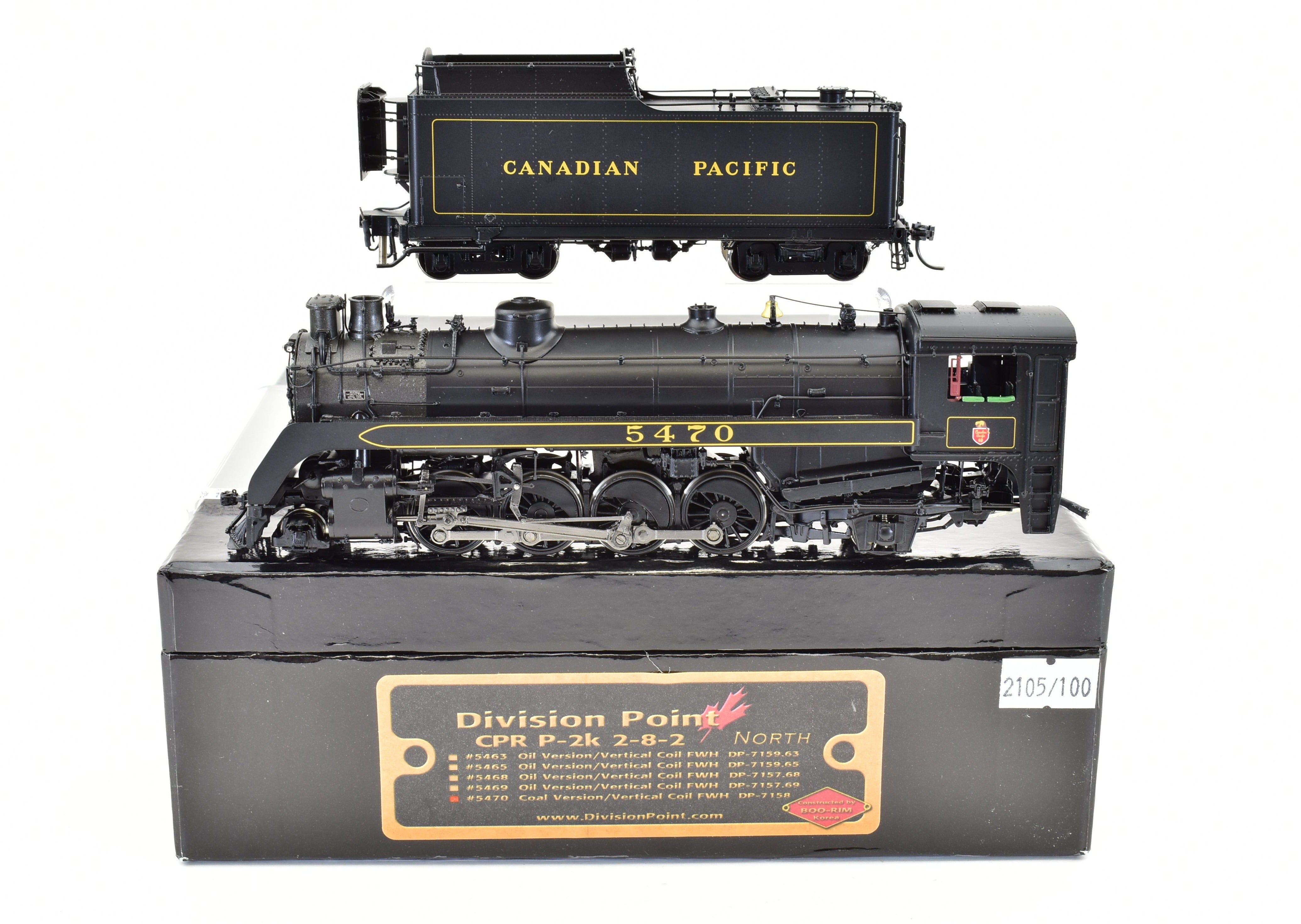 HO Scale Brass Model Train - Division Point CPR (Canadian Pacific Railway) Class P - 2k 2 - 8 - 2 Steam Locomotive #5470 with Front Pilot