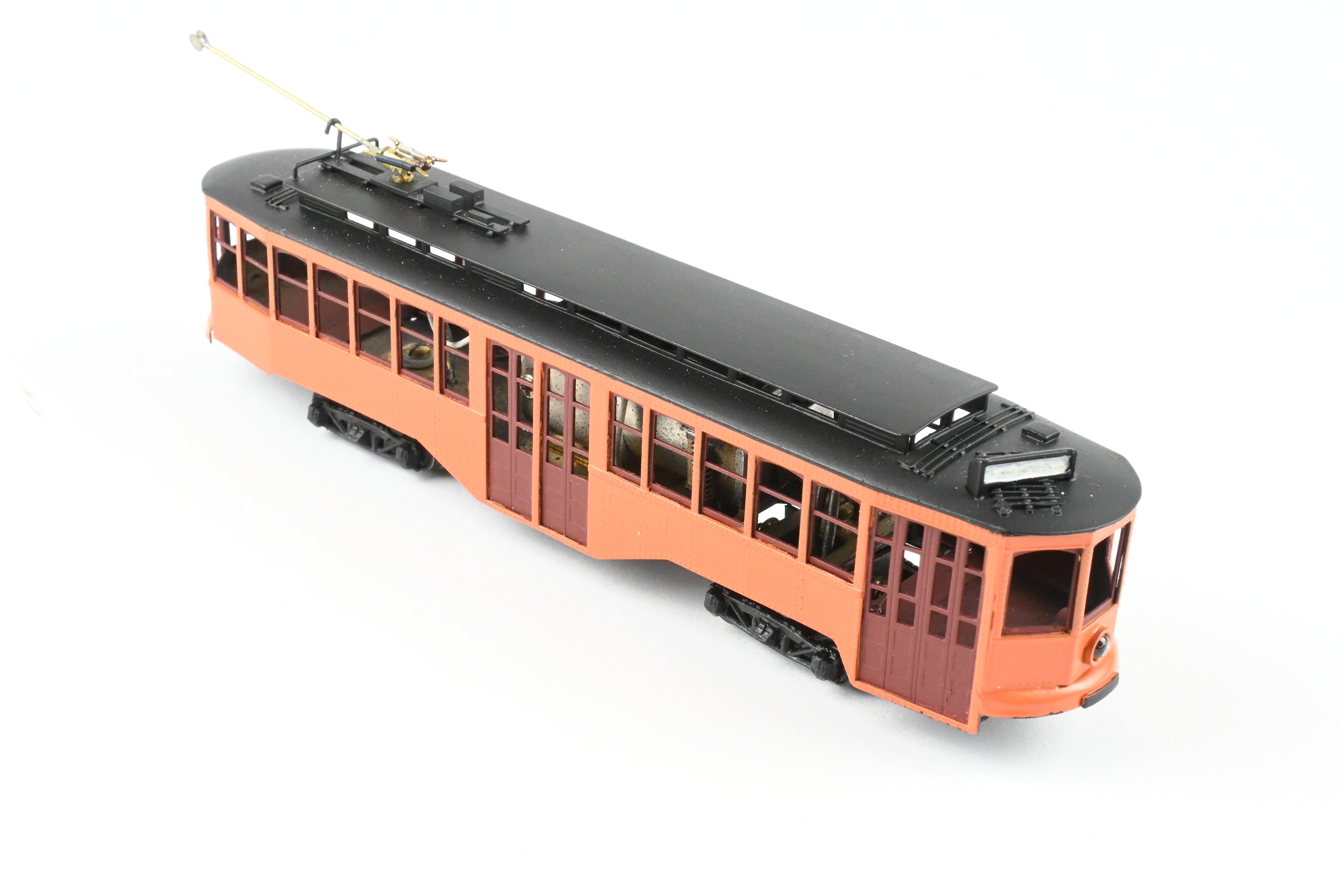 HO Scale Brass Single Ended Trolley Car Model of Pittsburgh Railway Co. by Fairfield Models, Custom Painted in Orange and Black without Lettering