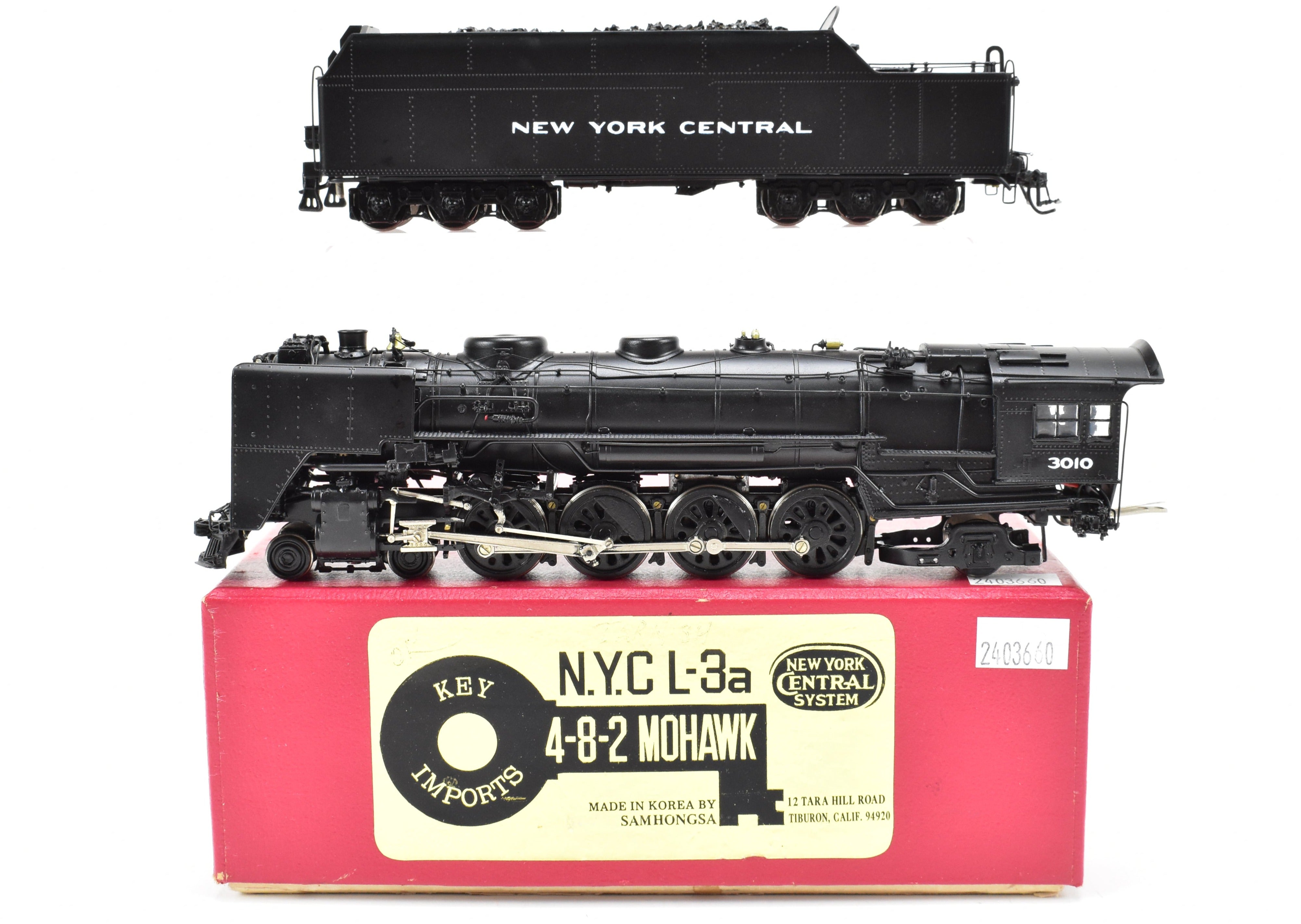 HO Scale Brass Key Imports Model Train - New York Central L-3a 4-8-2 Mohawk 1977 Run Custom Painted Locomotive with Road Number 3010 Decals