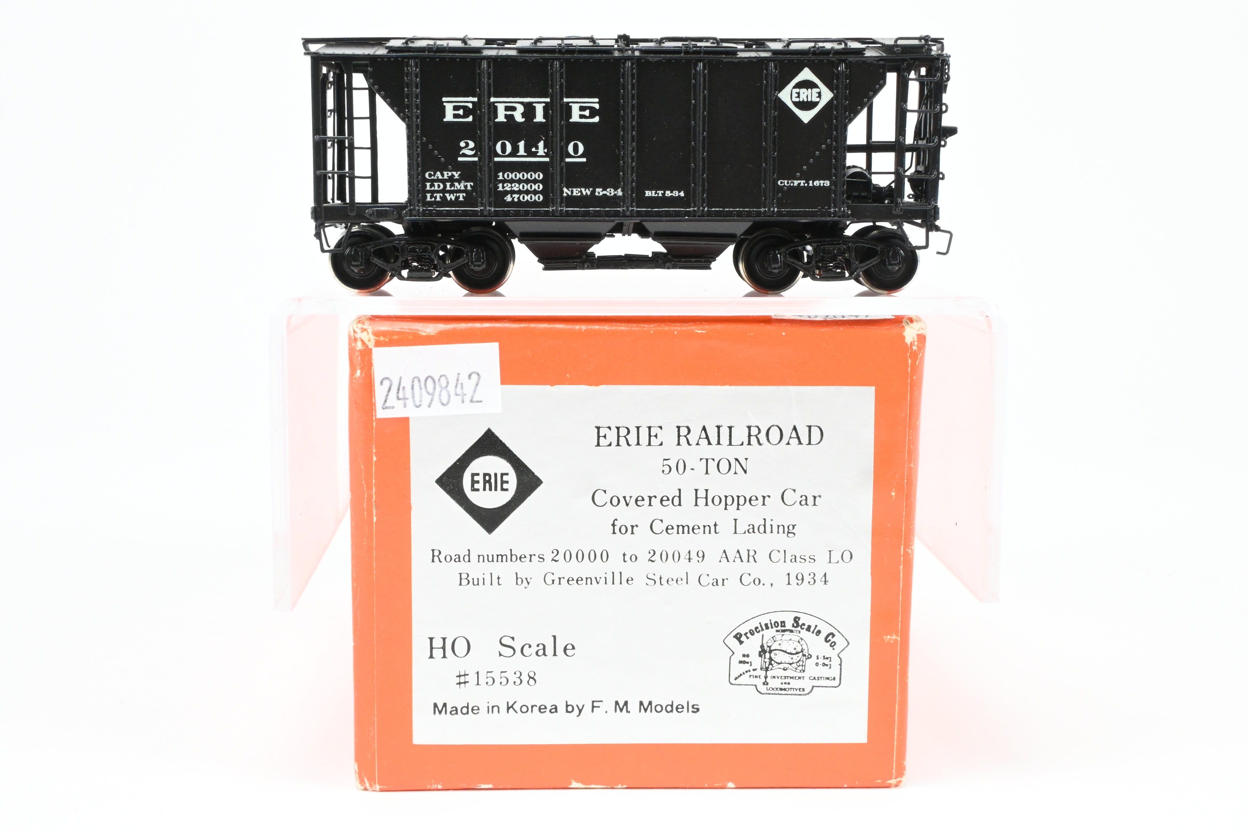 HO Brass PSC Erie Railroad 50-Ton Custom-Painted Cement Covered Hopper Model