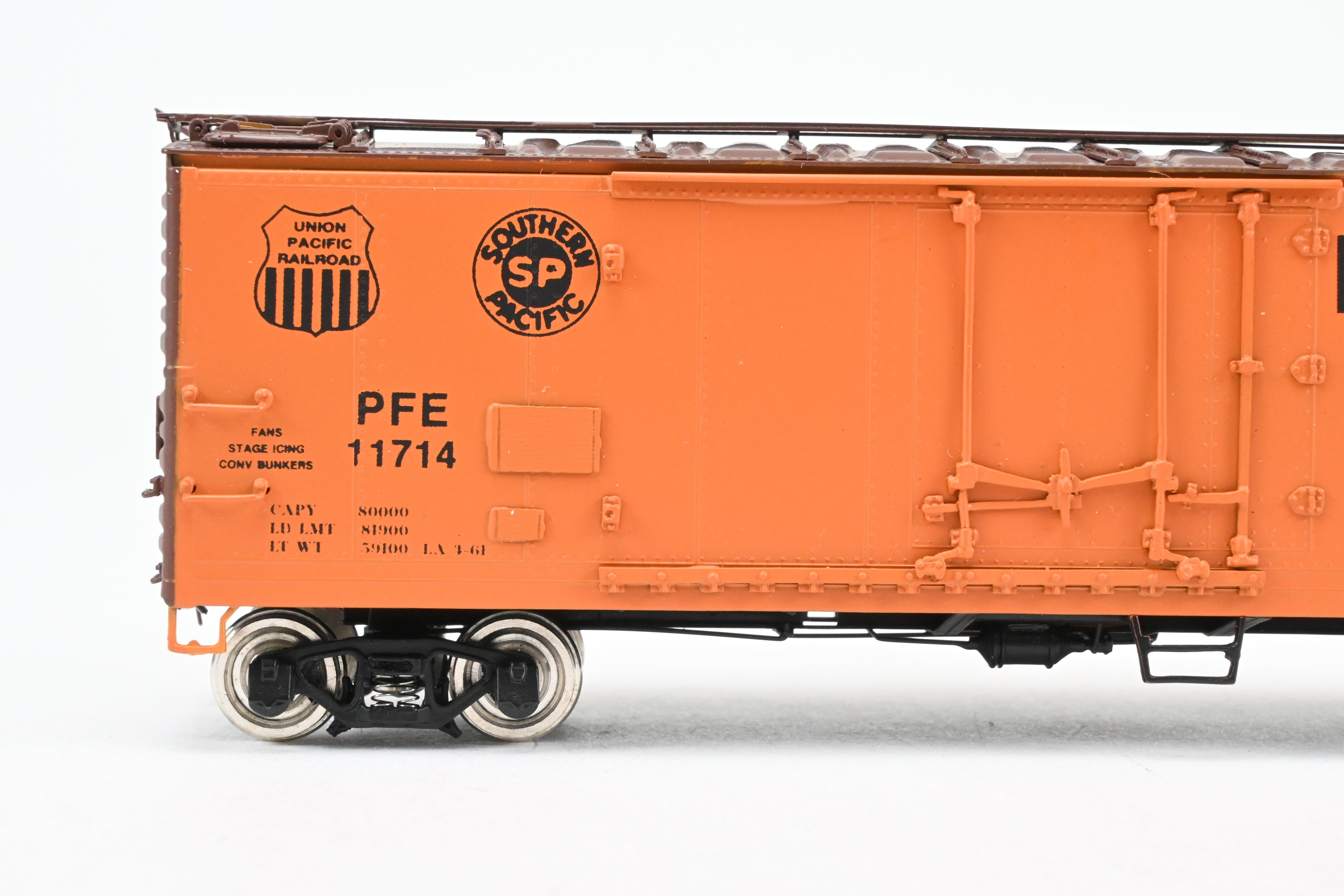 HO Scale Brass CIL Challenger Imports Pacific Fruit Express R - 40 - 28 Ice Refrigerator Car Model, Factory - Finished with Union Pacific and Southern Pacific Insignias, FP #11714