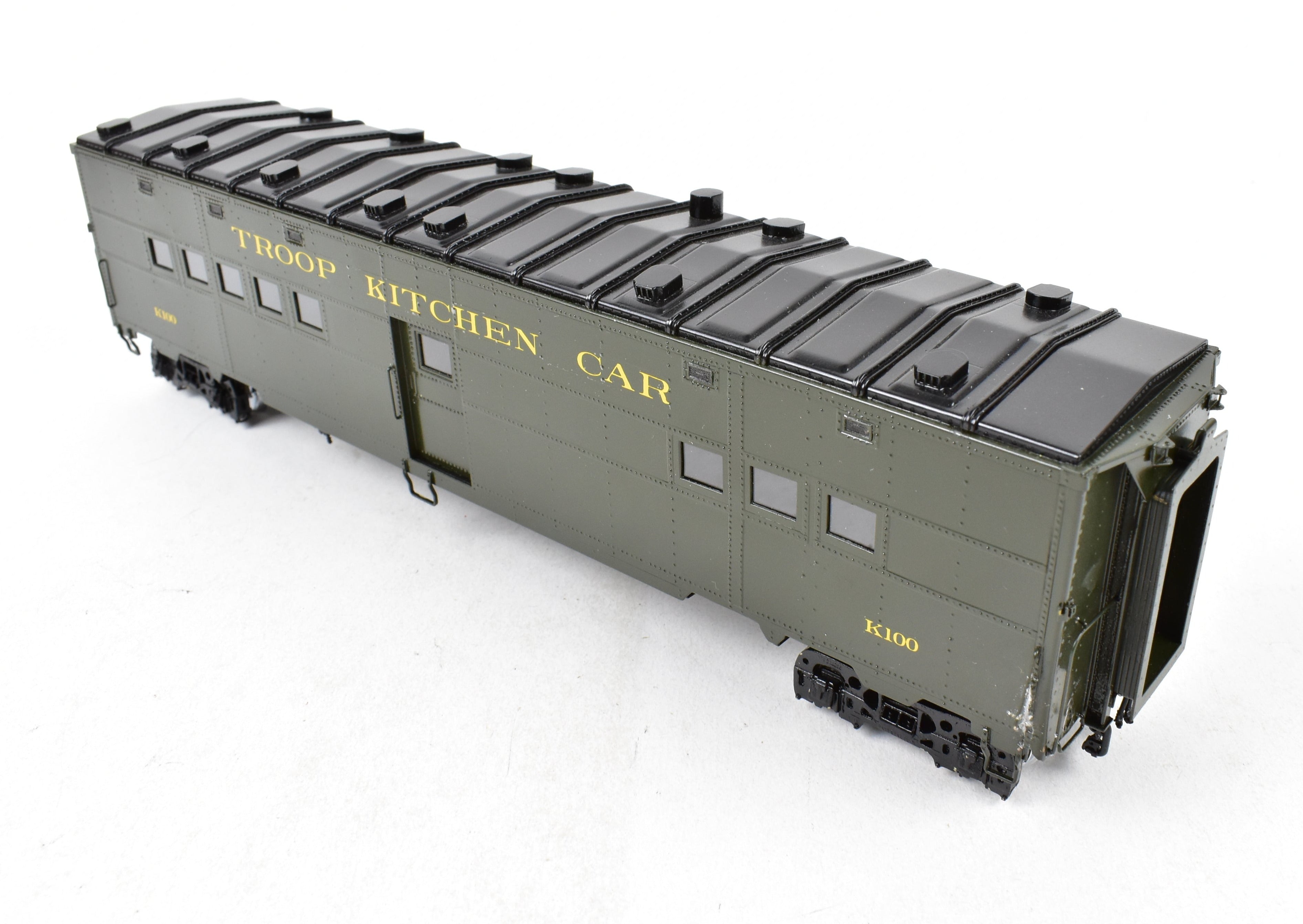 Steam Brass Pullman Troop Kitchen Car FP K100 Model by River Raisin, Ideal for Model Train Enthusiasts