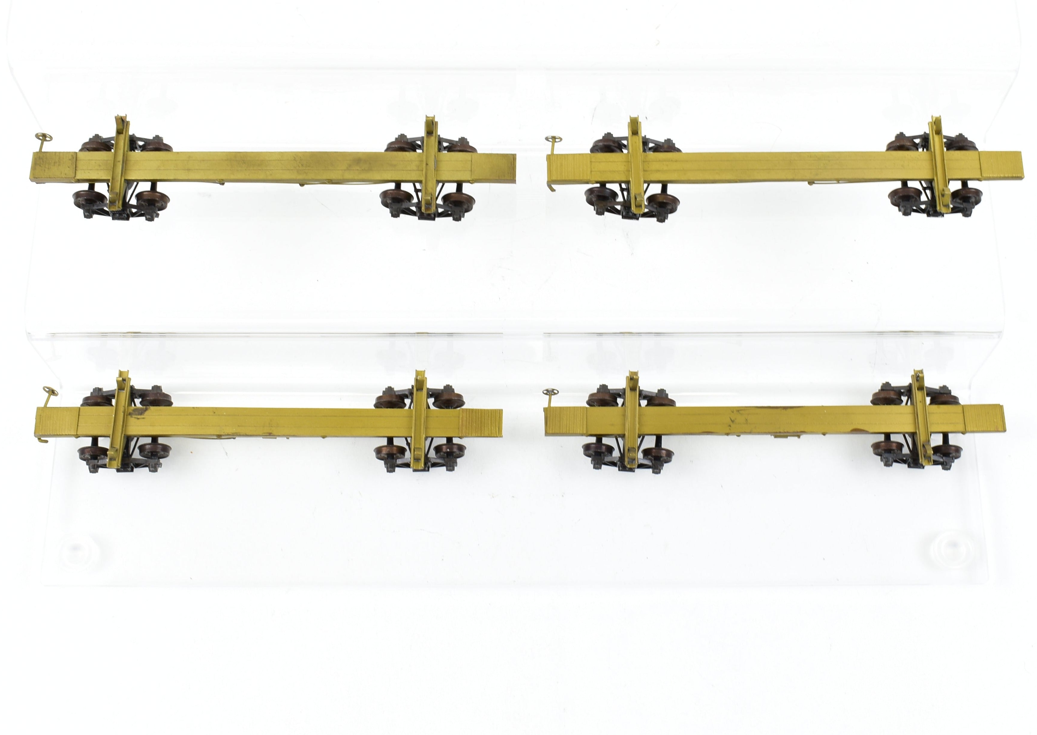 HO Brass 43' Skeleton Log Cars 4-Pack by Far East Distributors with Kadee Trucks #1