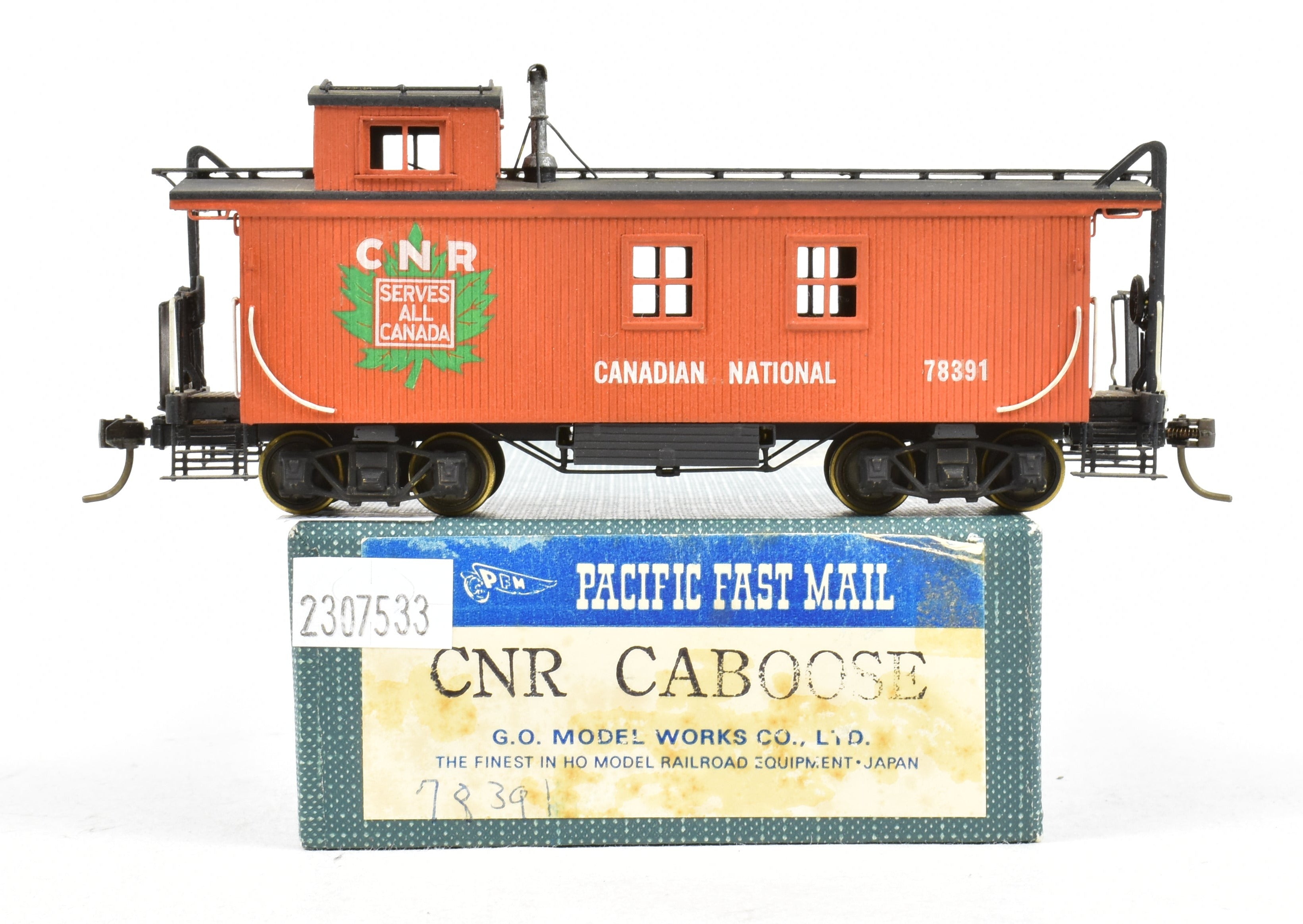 Custom Painted HO Brass PFM Canadian National Railway Wood Caboose #78391 by Van Hobbies