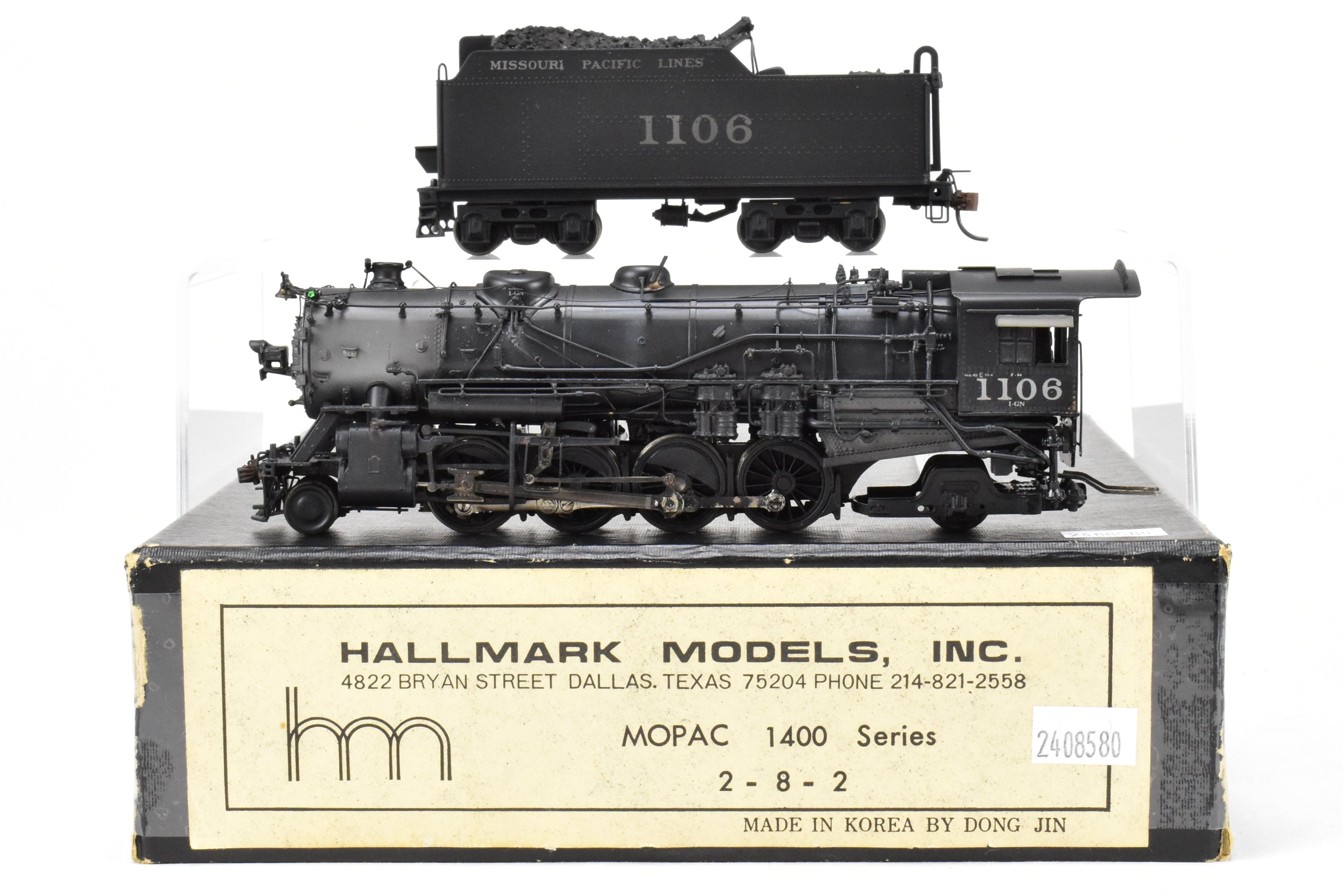 HO Scale Brass Hallmark Models Missouri Pacific Steam Locomotive: 1400 Class 2-8-2 Modified to 1100 Class with Brand - New Tender CP No. 1106