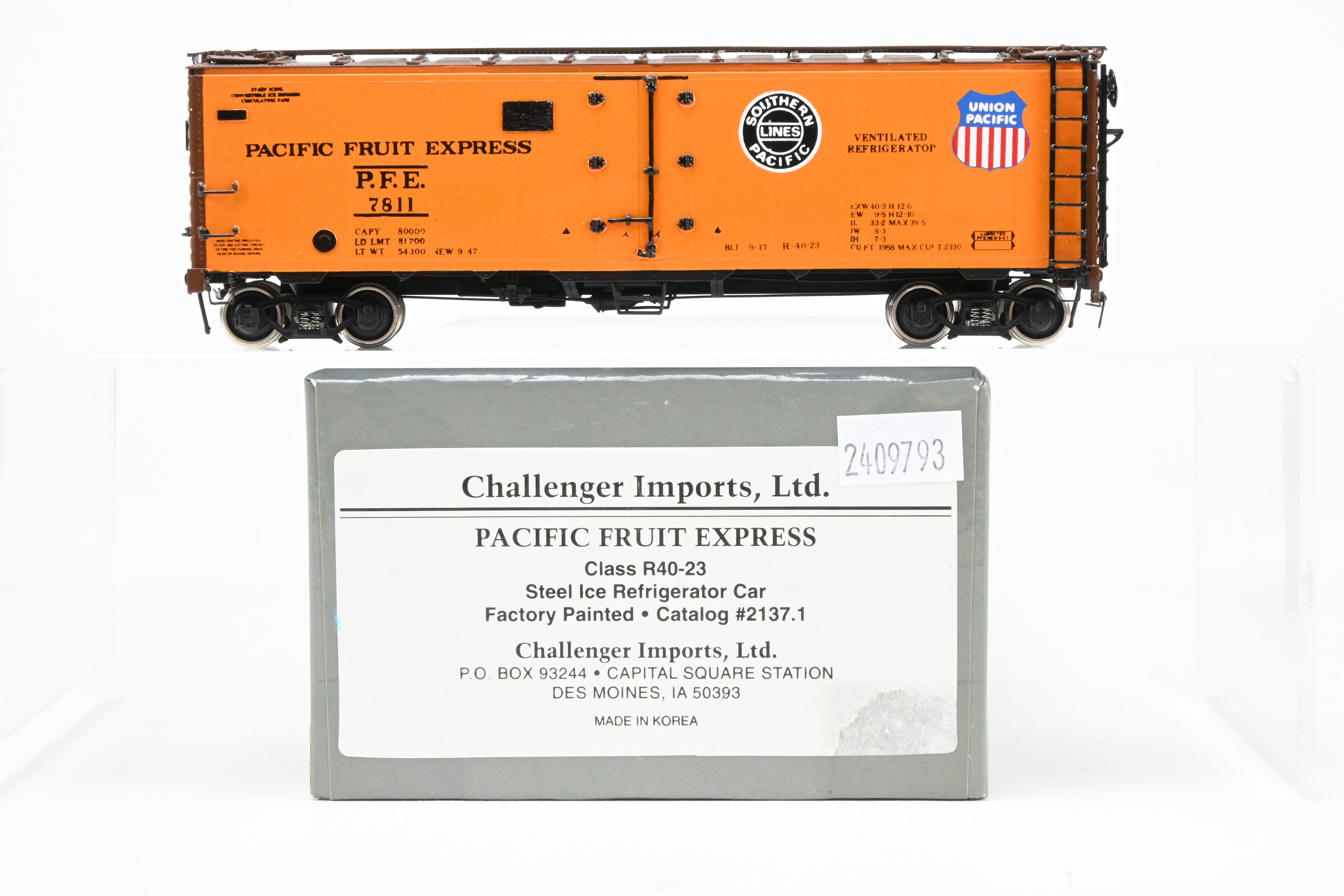 High - Quality HO Scale Brass CIL Challenger Imports Pacific Fruit Express R - 40 - 23 Steel Refrigerator Car Model with FP #7811