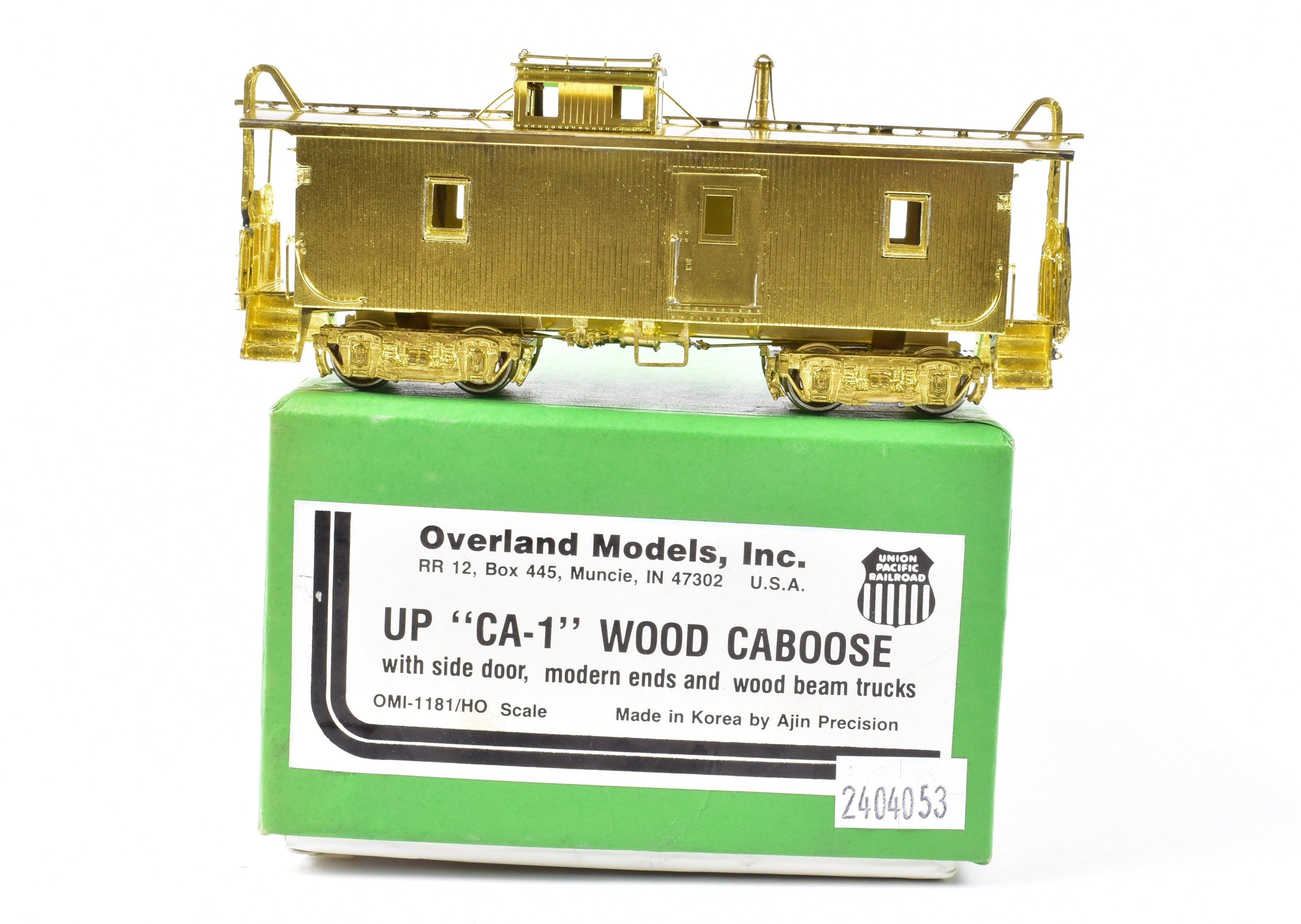 HO Scale Brass Model - OMI (Overland Models, Inc.) Union Pacific (UP) CA - 1 Wood Caboose Side Door with Modern Ends and Wood Beam Trucks for Model Trains