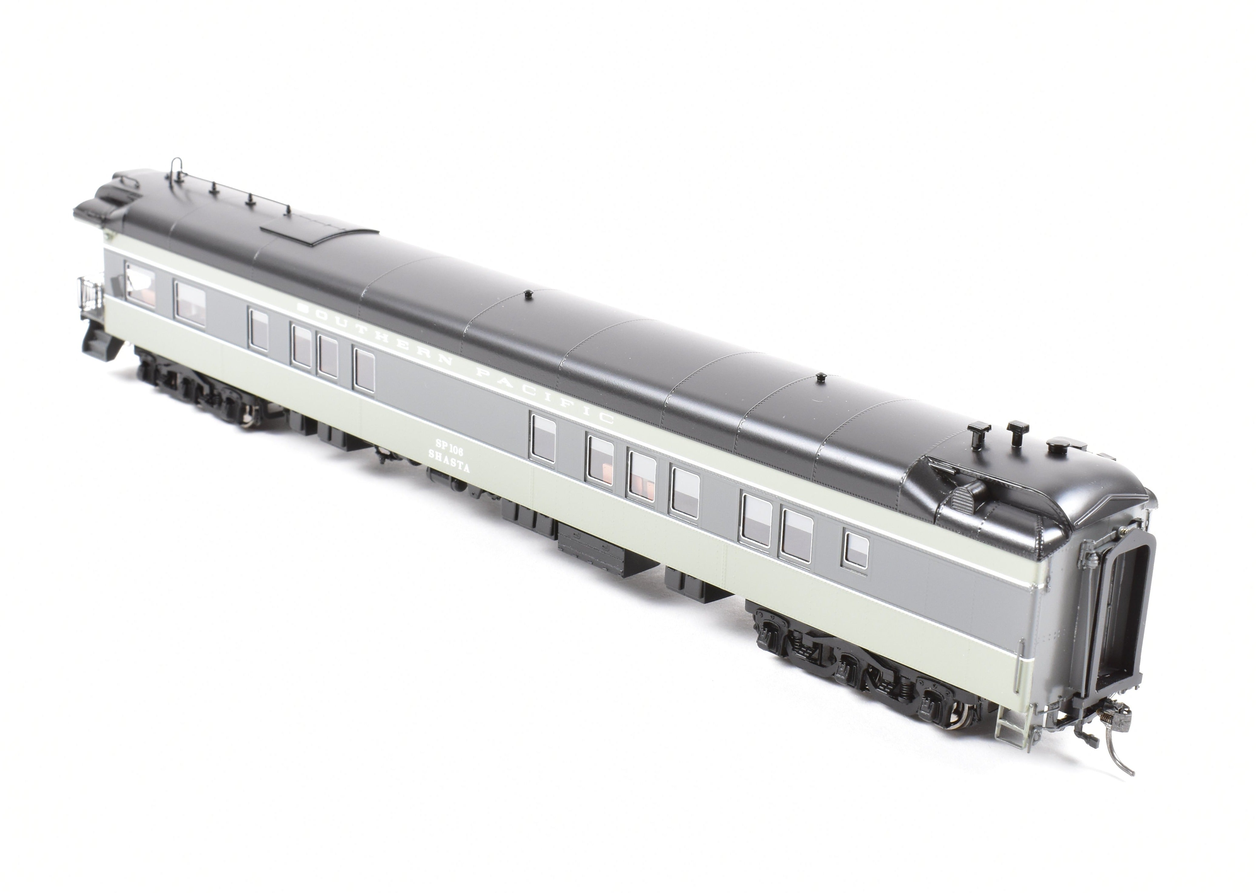 High - Quality HO Scale New Brass Model of North Bank Line Southern Pacific Shasta #106 Business Car in Two - Tone Grey Color