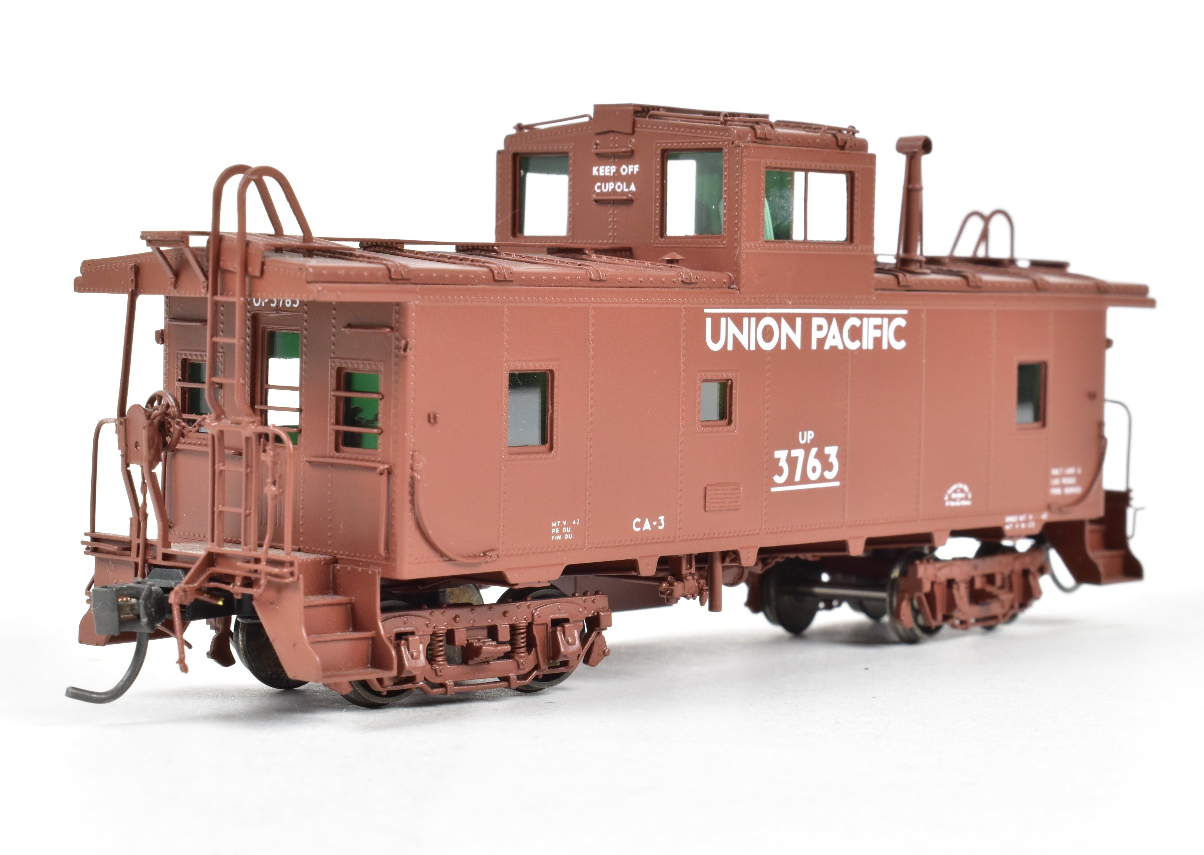 HO Scale Brass Union Pacific CA - 3 Caboose Model by Overland Models, Inc. (OMI), 2000 Run, Freight Car Red with Original White Lettering, FP No. 3763