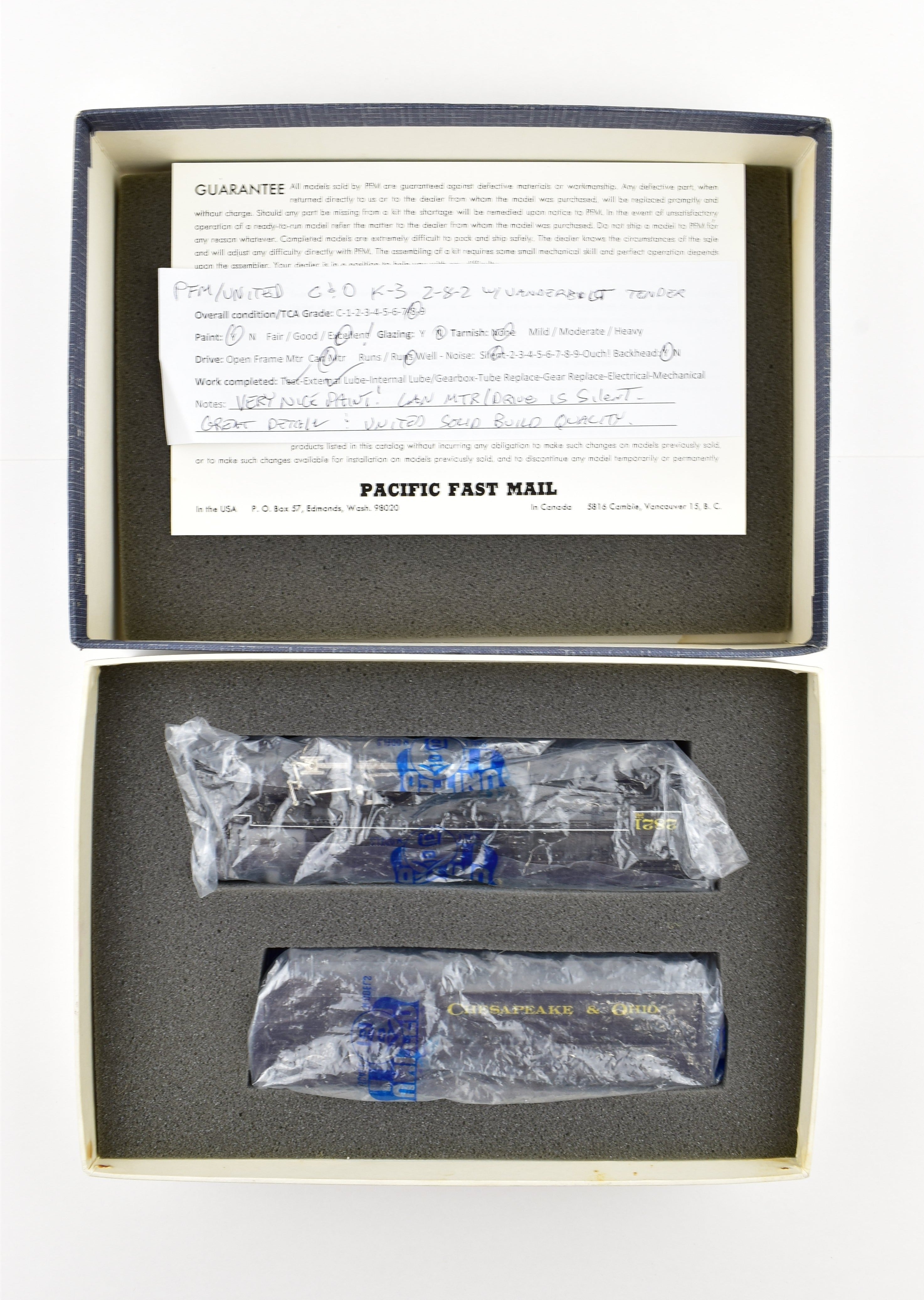Highly Detailed HO Scale Brass Pacific Fast Mail Model - United C&O Chesapeake & Ohio 2-8-2 K-3 Mikado Crown Model with Pro-Paint #2821 from 1978