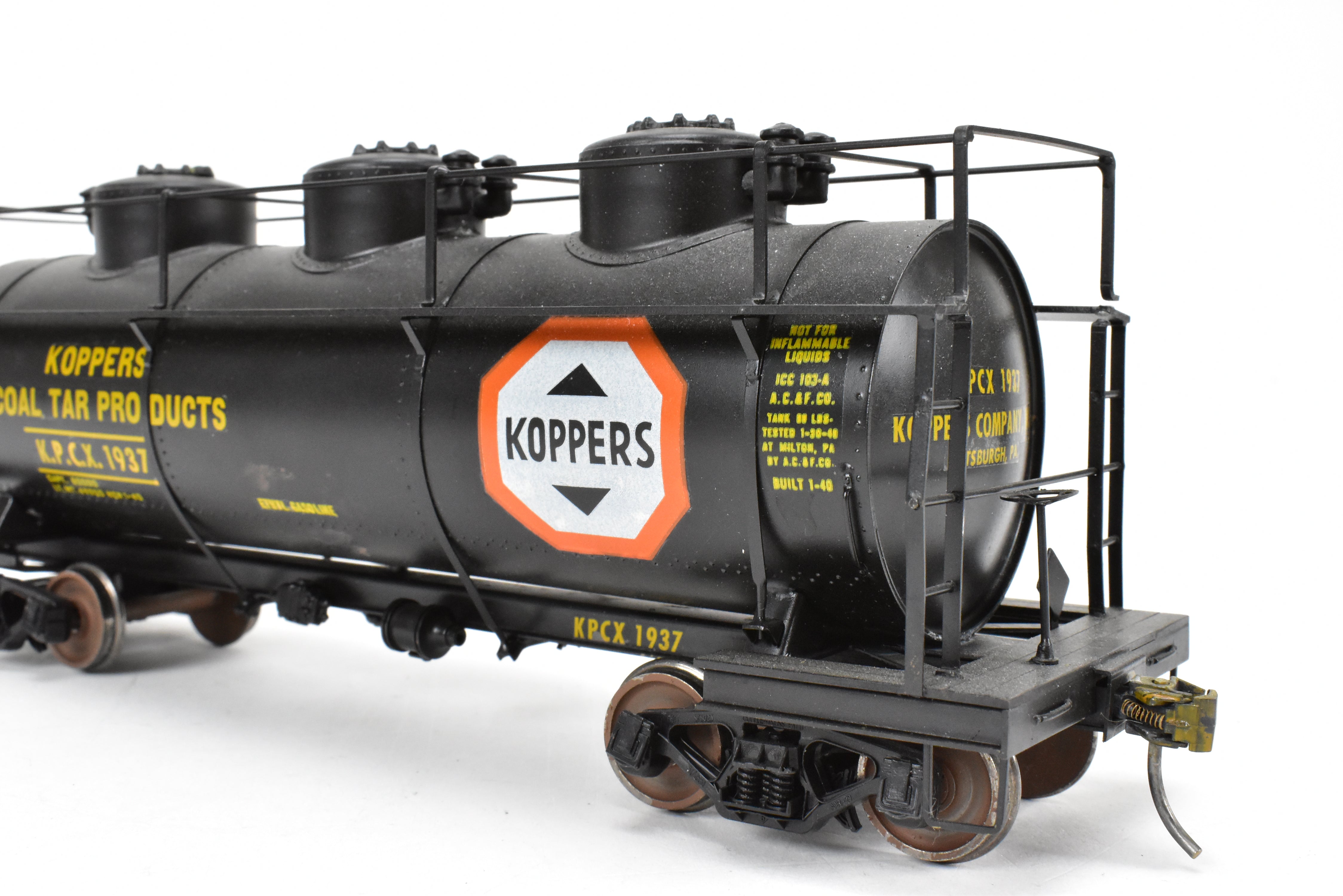O Scale Brass Max Gray 3 - Dome Tank Car Custom - Painted for KPCX 1937 Koppers Tar