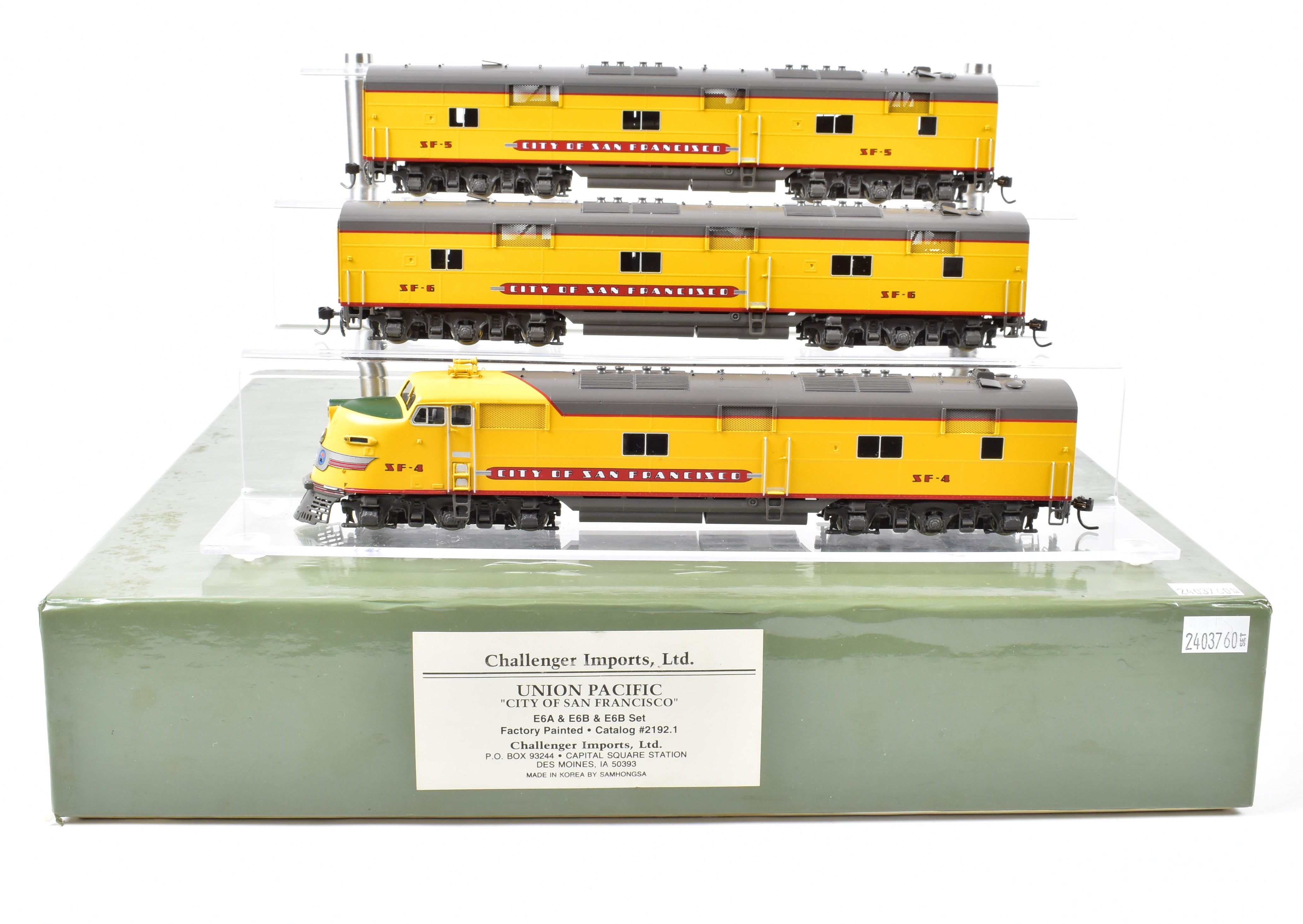 HO Scale Brass Consist of Challenger Imports Union Pacific City of San Francisco EMD E6 A/B/B Locomotive Set for Model Railroading