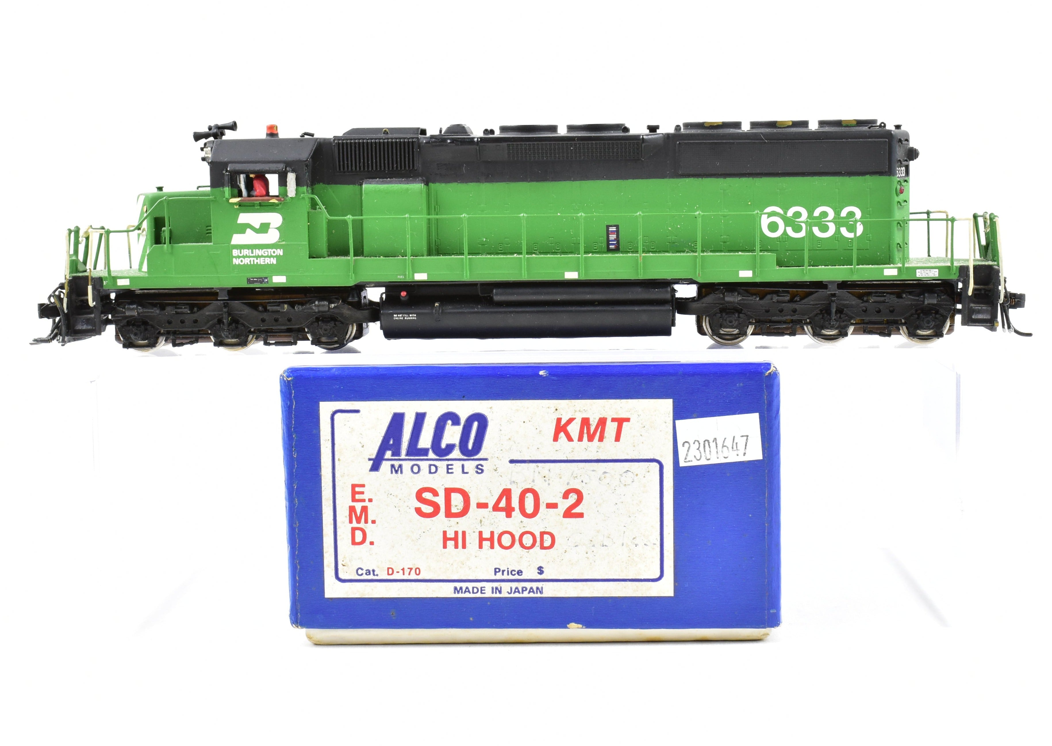 HO Scale Brass Alco Models Burlington Northern EMD SD40 - 2 Diesel Locomotive with Custom Painting and Incorrect Packaging Box