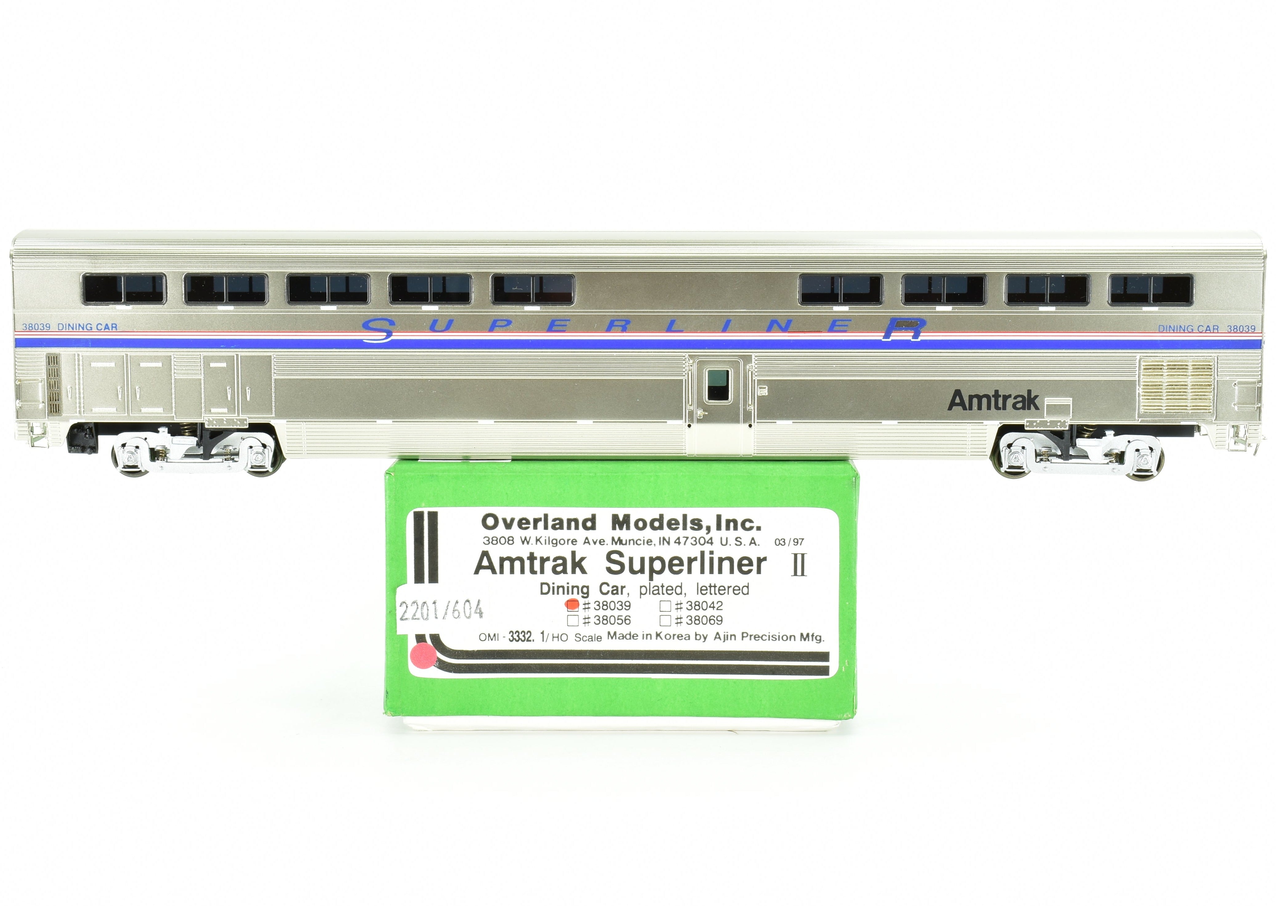 HO Scale Brass Model Train CON OMI - Overland Models, Inc. Amtrak Superliner II Dining Car Factory Painted with Road Number 38039
