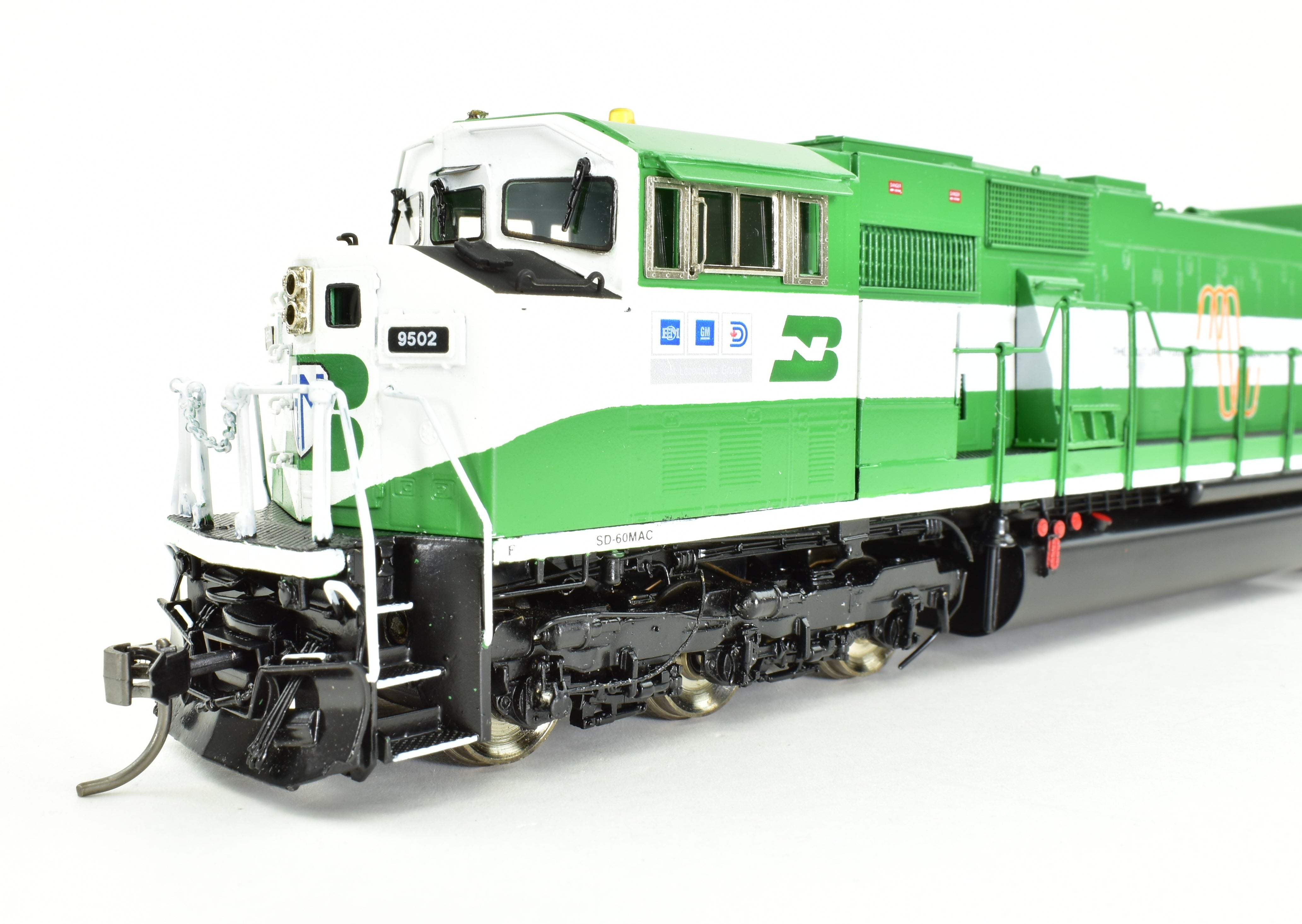 HO Scale Brass BN SD60MAC FP No. 9502 by Overland Models with HTCR Trucks