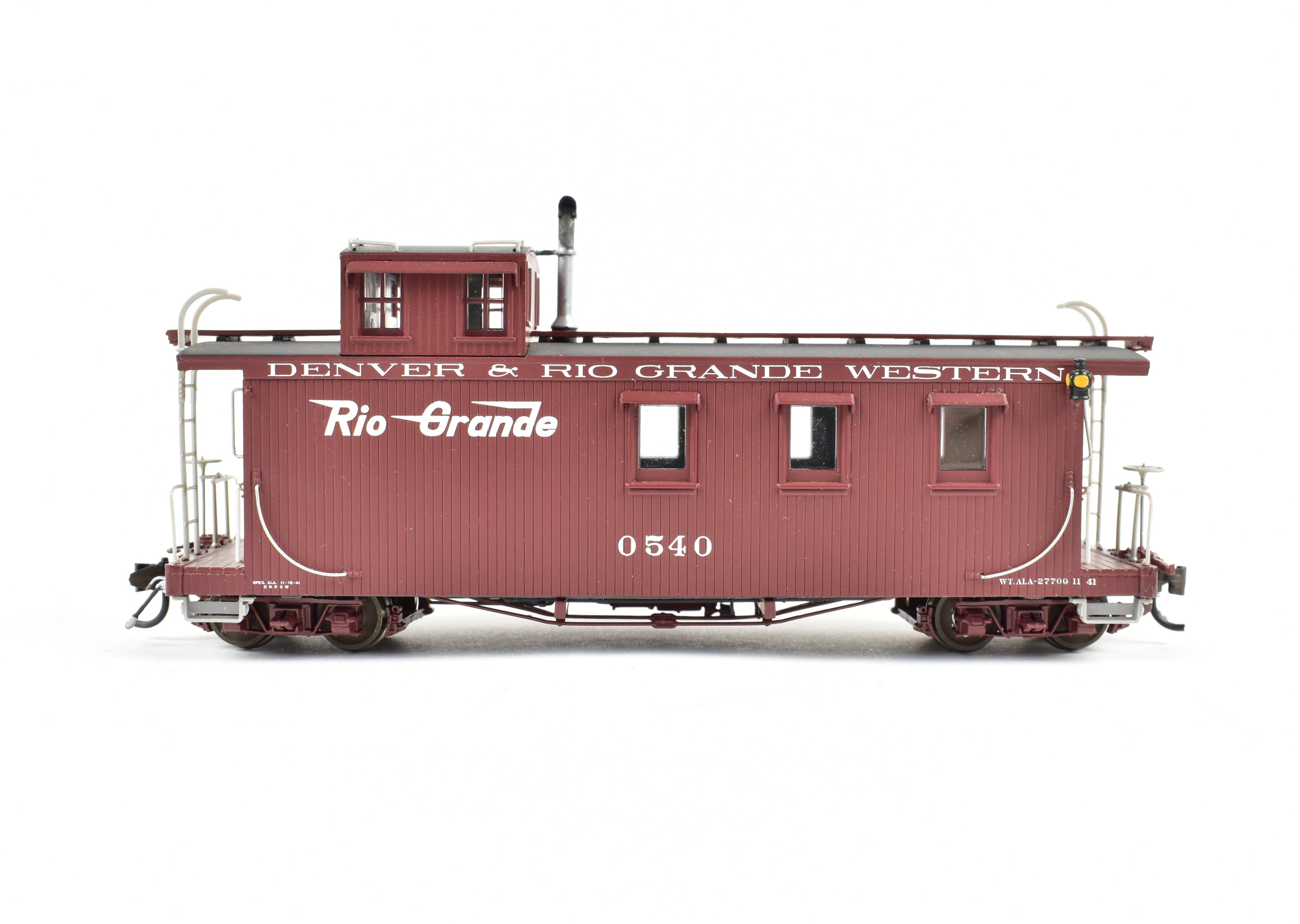HOn3 Scale Plastic Model - Blackstone Models' Denver & Rio Grande Western Long Caboose, Factory Painted in Rio Grande Flying Herald, No. 0540