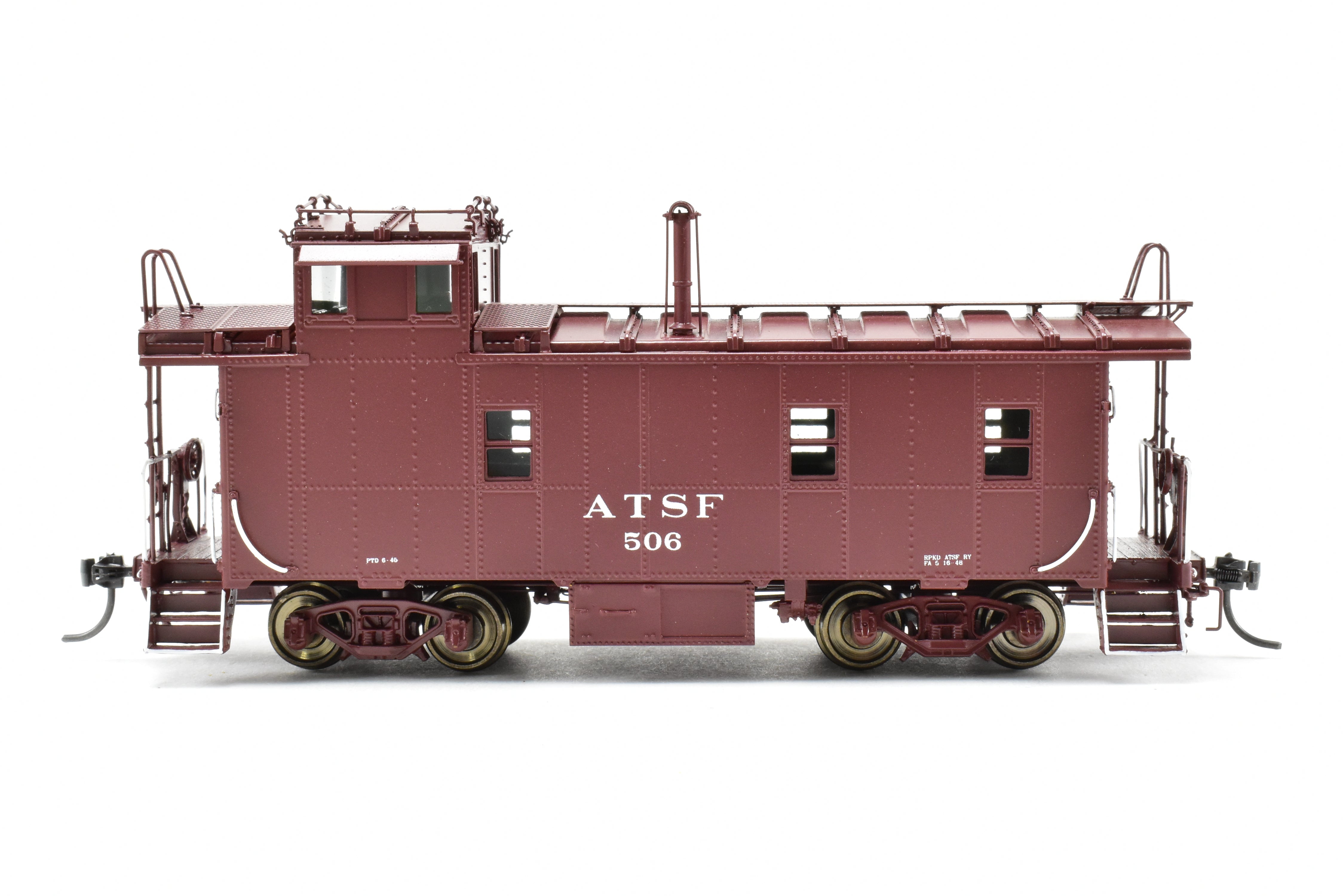 HO Scale Brass Division Point (DVP) Santa Fe Style Peaked Roof Caboose with Antenna and Factory Painted Finish, Road Number FP #506