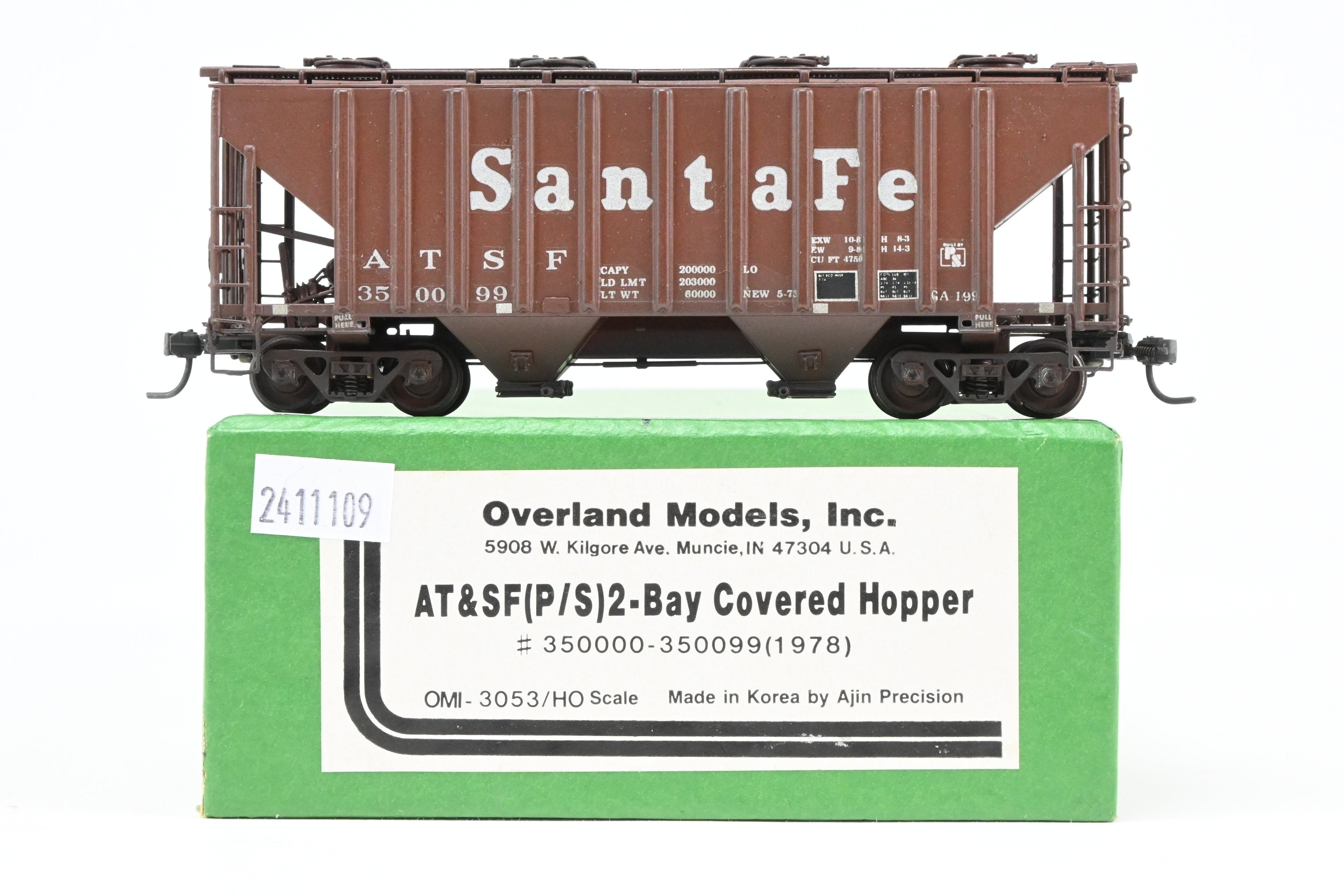 HO Brass OMI ATSF - Santa Fe 2-Bay Covered Hopper Model #350099