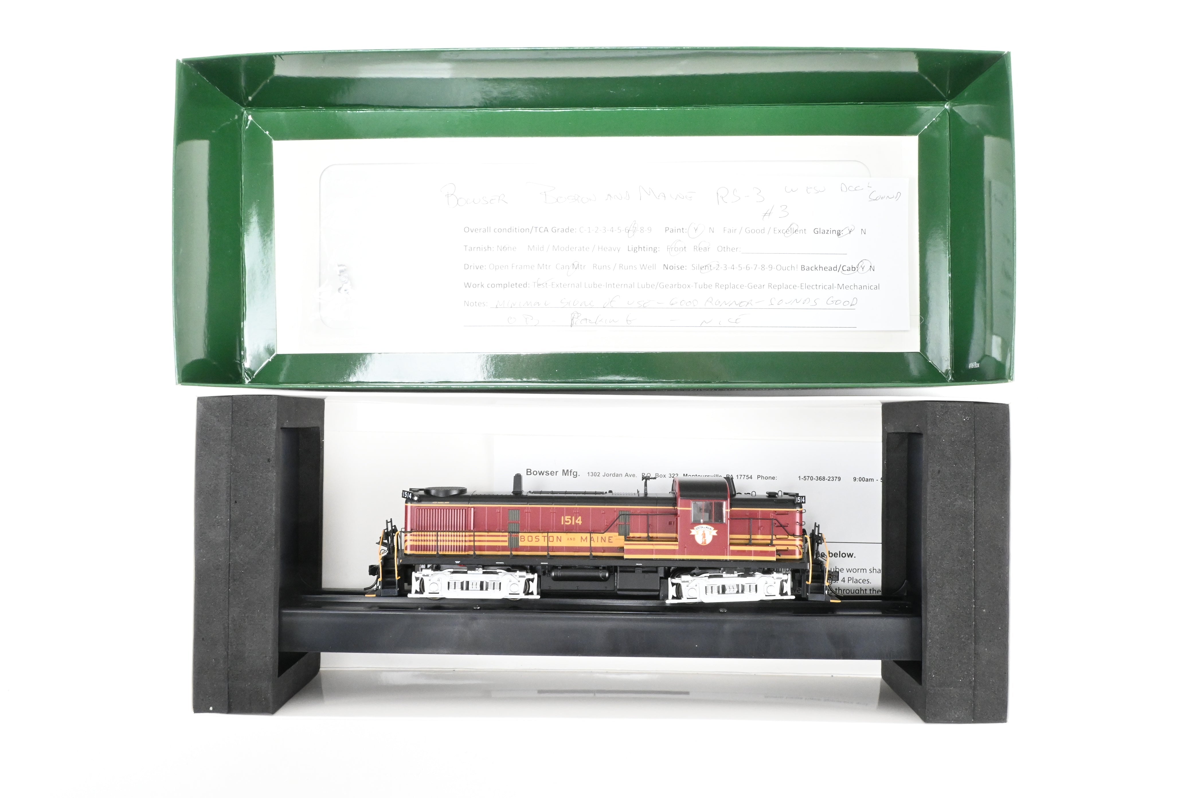 HO Scale Bowser Executive Line Boston & Maine Alco RS - 3 Phase III Model Train Engine with ESU DCC & Sound, Factory Painted as No. 1514
