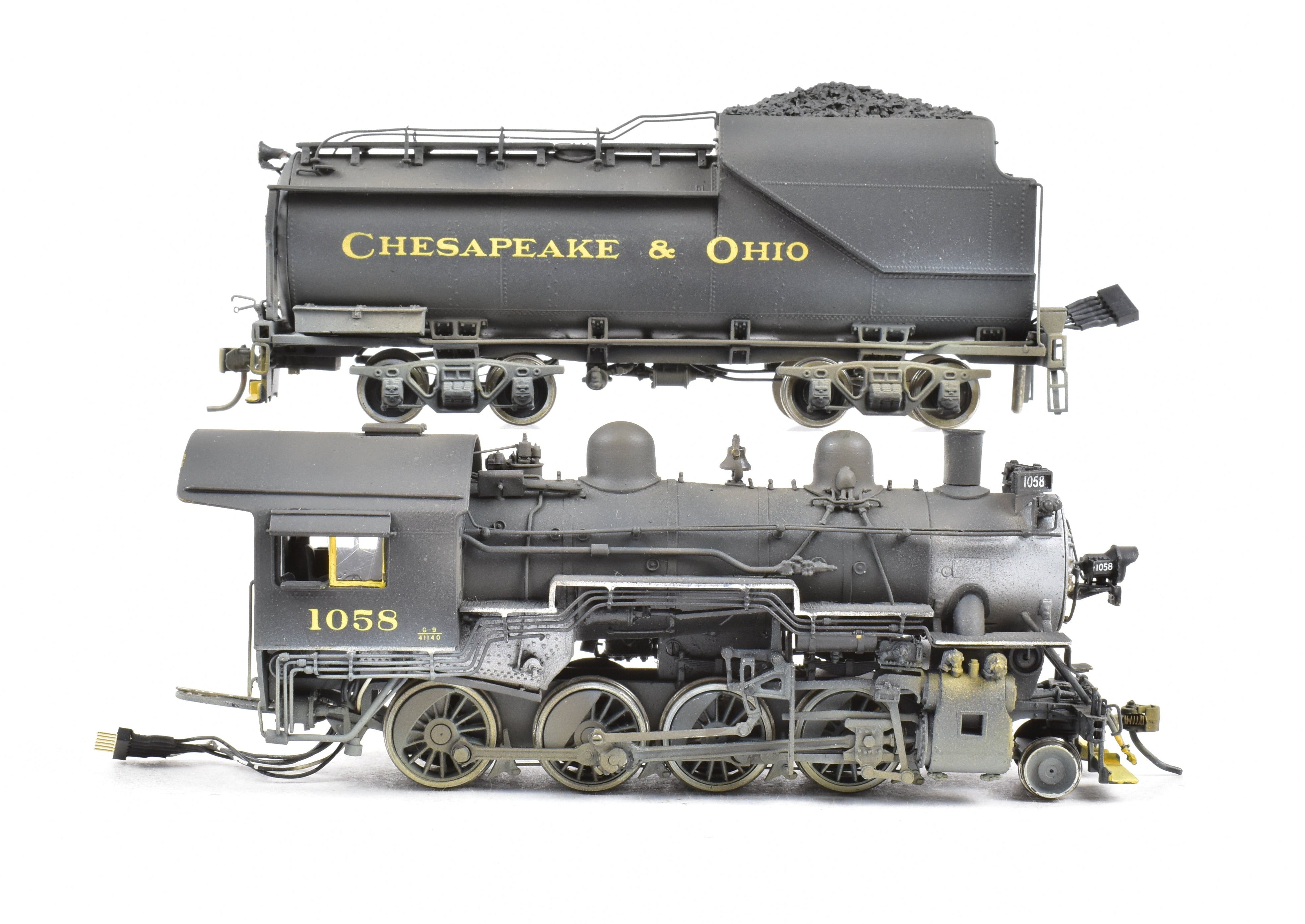 HO Scale Brass Model Train - Overland Models C&O (Chesapeake & Ohio) G - 9 2 - 8 - 0 CP Weathered Locomotive No. 1058 with DCC and Sound Function