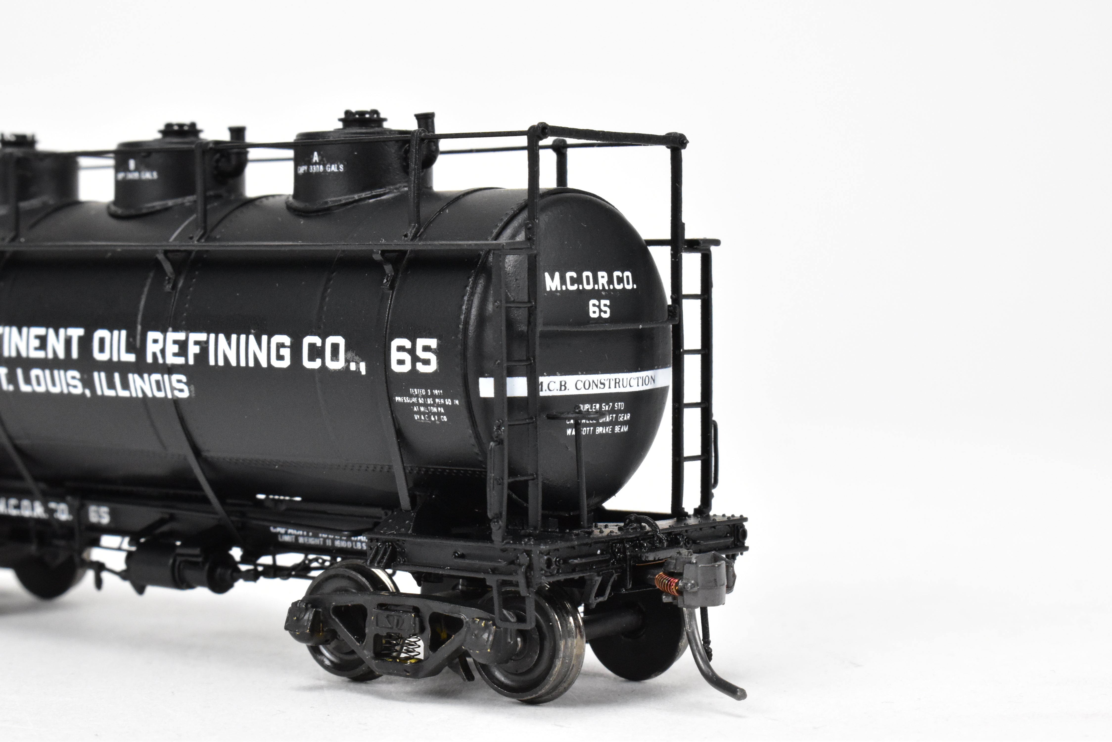 HO Scale Brass Model Train W&R Enterprises Various Roads AC&F 10,000 Gallon 3-Dome Tank Car Featuring High Walkway and Custom Paint by The Mid Continent Oil Refining Co.