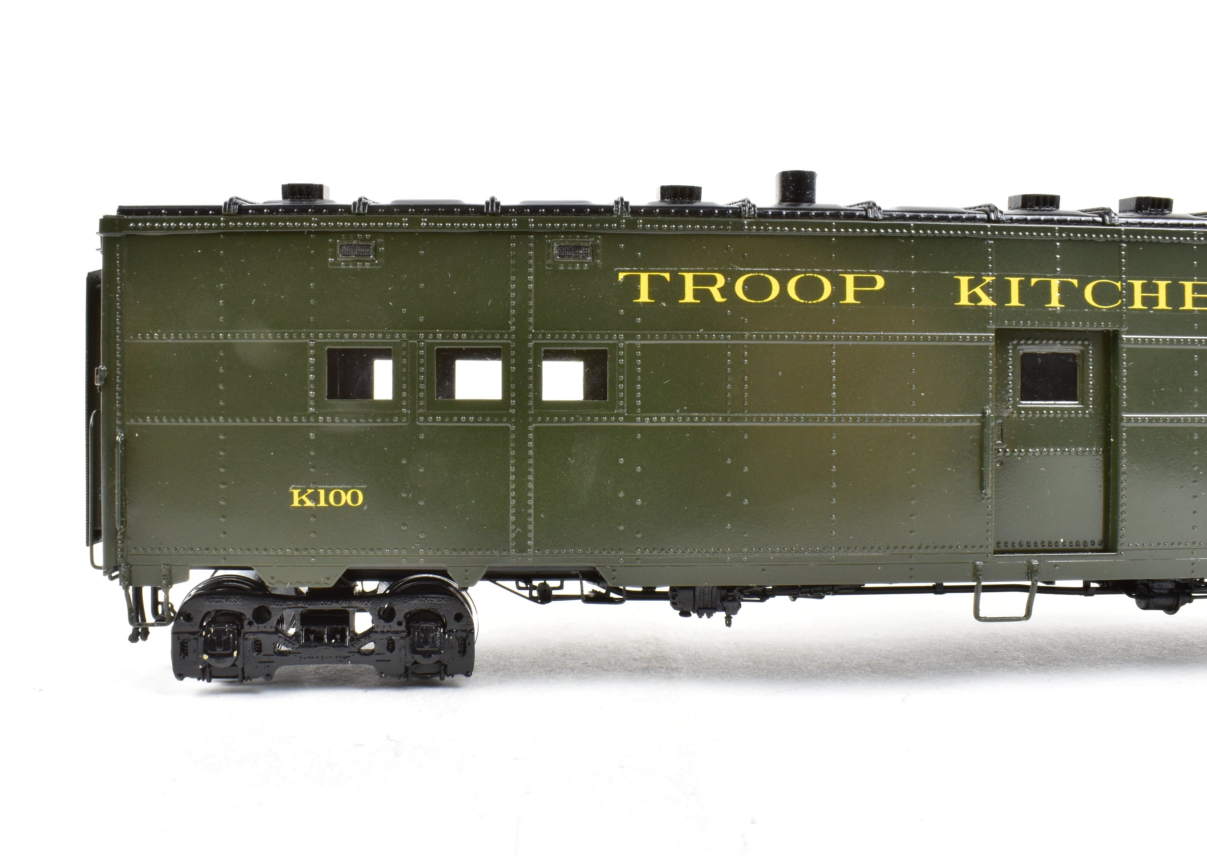 Steam Brass Pullman Troop Kitchen Car FP K100 Model by River Raisin, Ideal for Model Train Enthusiasts
