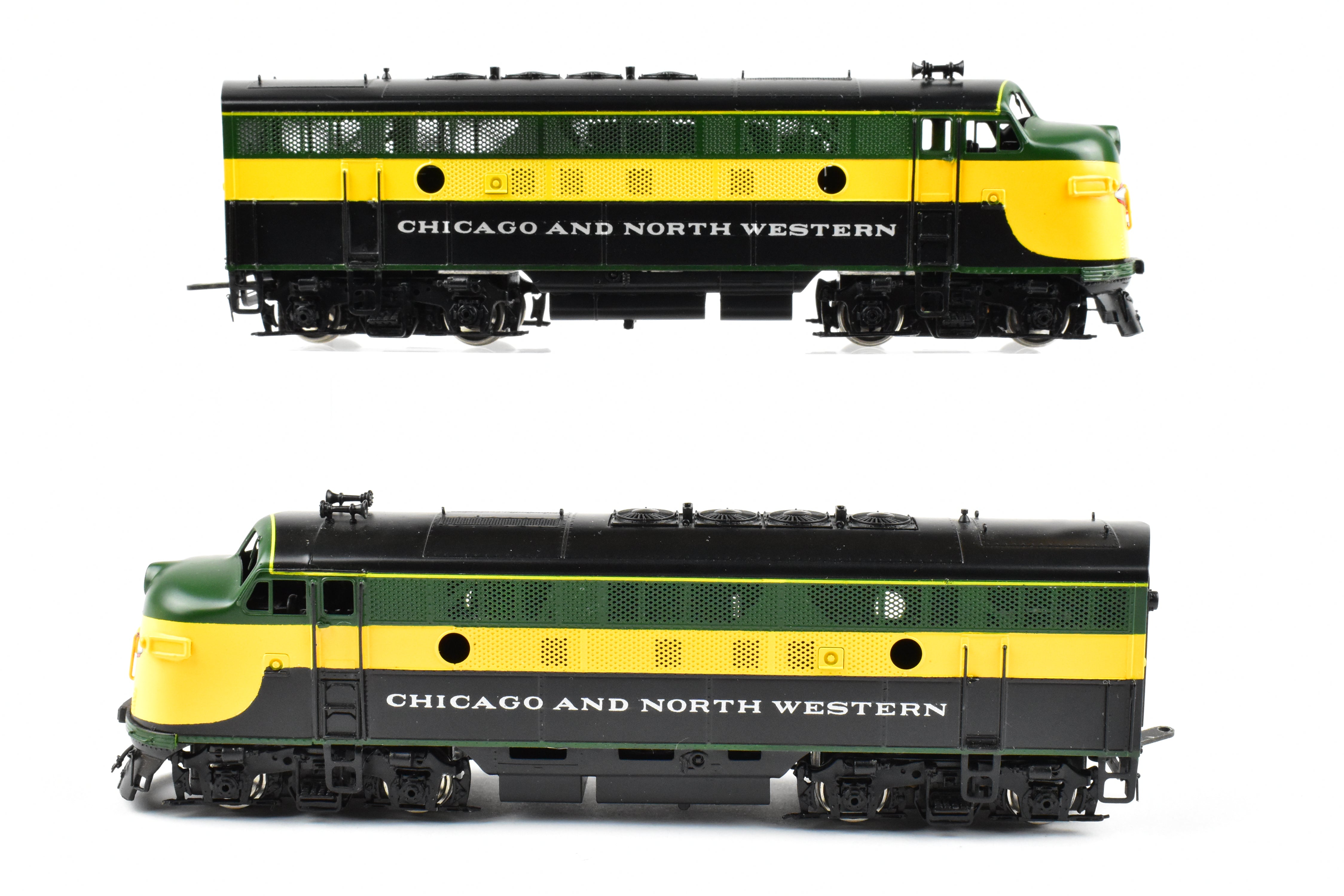 HO Scale Brass Model Train - Chicago and Northwestern EMD F3A/F3A PH II 1500 HP 2-Unit Set in C&NW's Freight Scheme (Oriental Limited)
