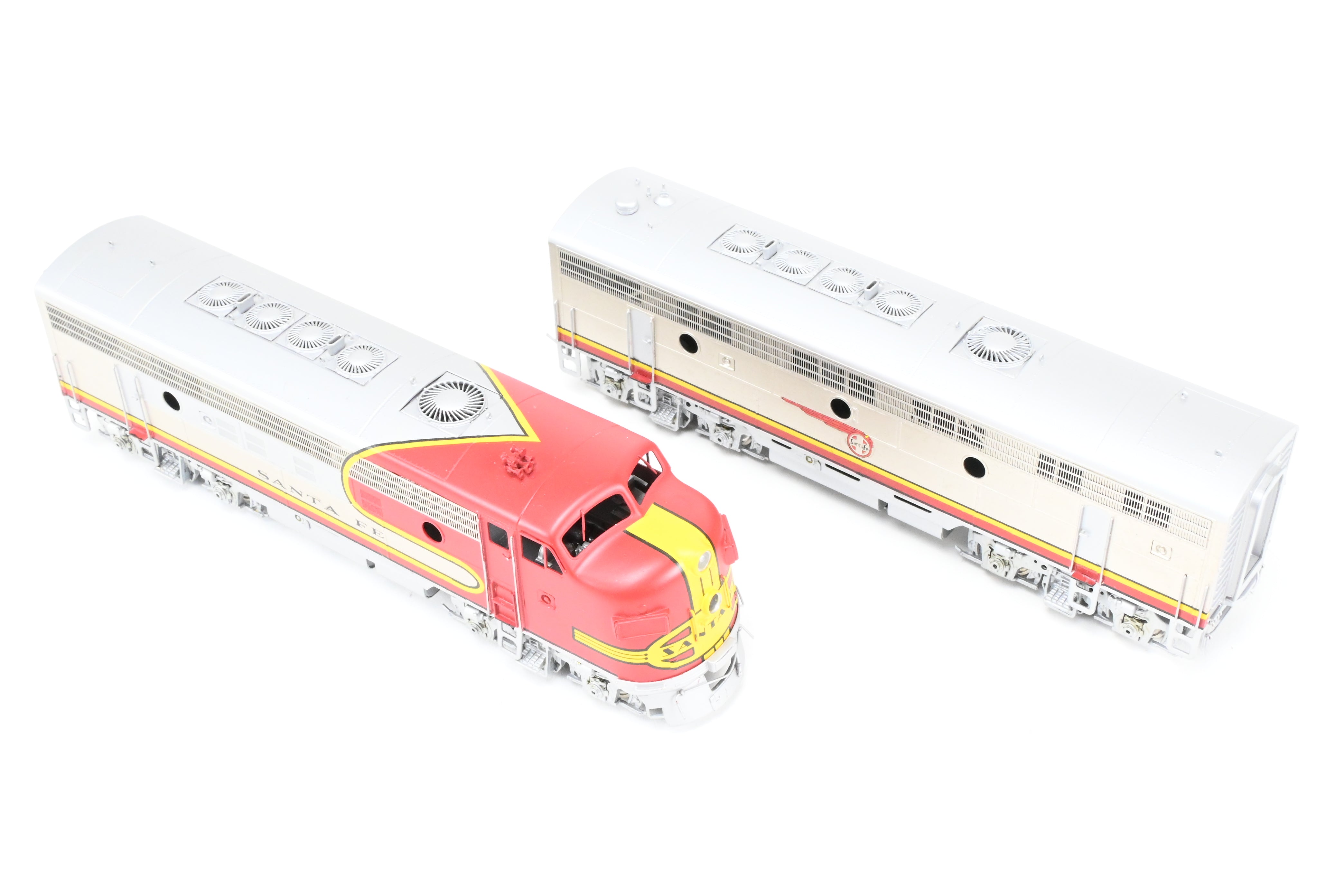 HO Scale Brass Model Train Oriental Limited ATSF - Santa Fe EMD F7 Phase II 1500 HP A/B/B/A Set with Factory Plated and Painted Finish