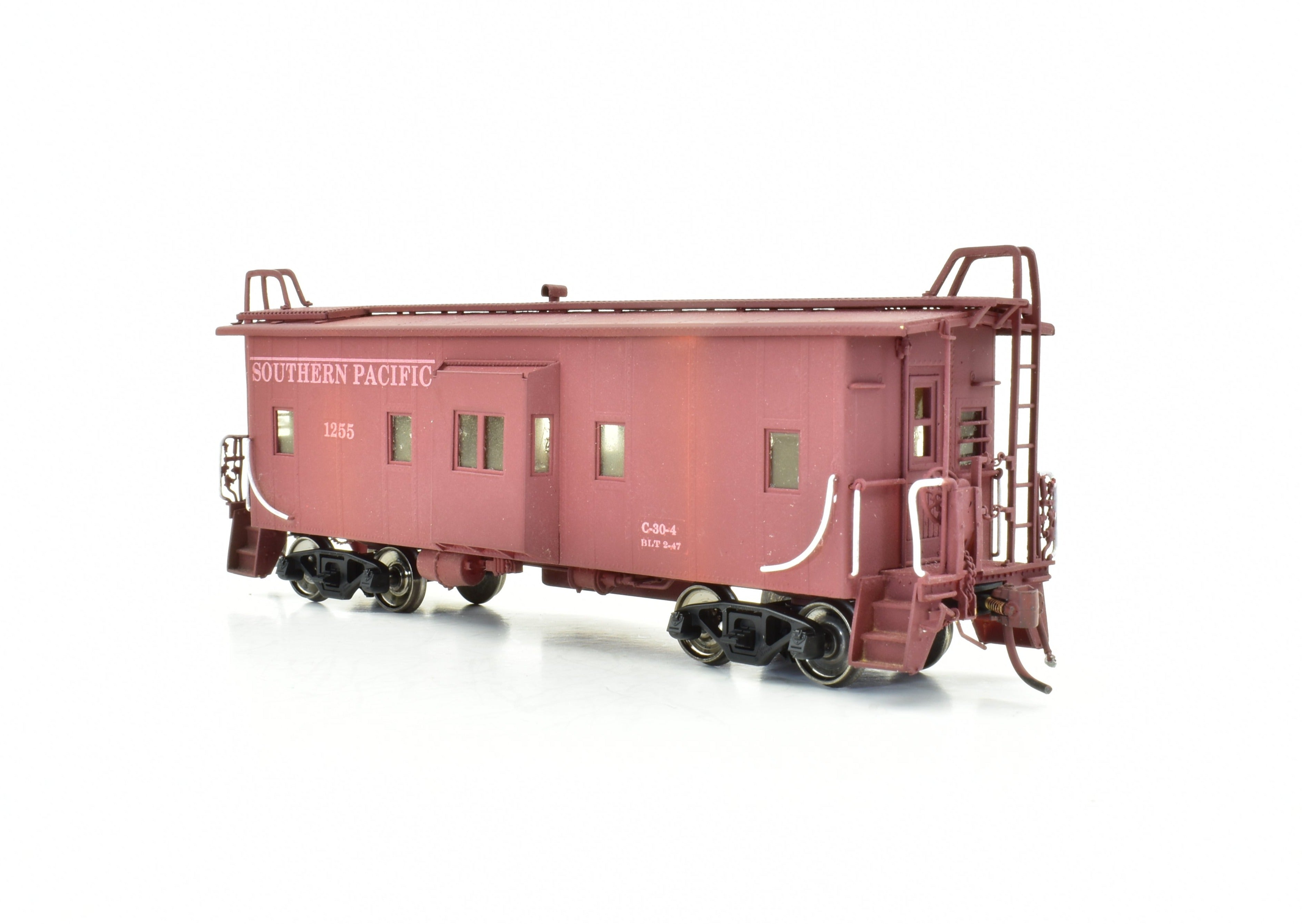HO Scale Brass Precision Scale Co. Model of Southern Pacific C-30-4 Bay Window Caboose with Custom Painting and Weathering, Imported from Korea in 1990