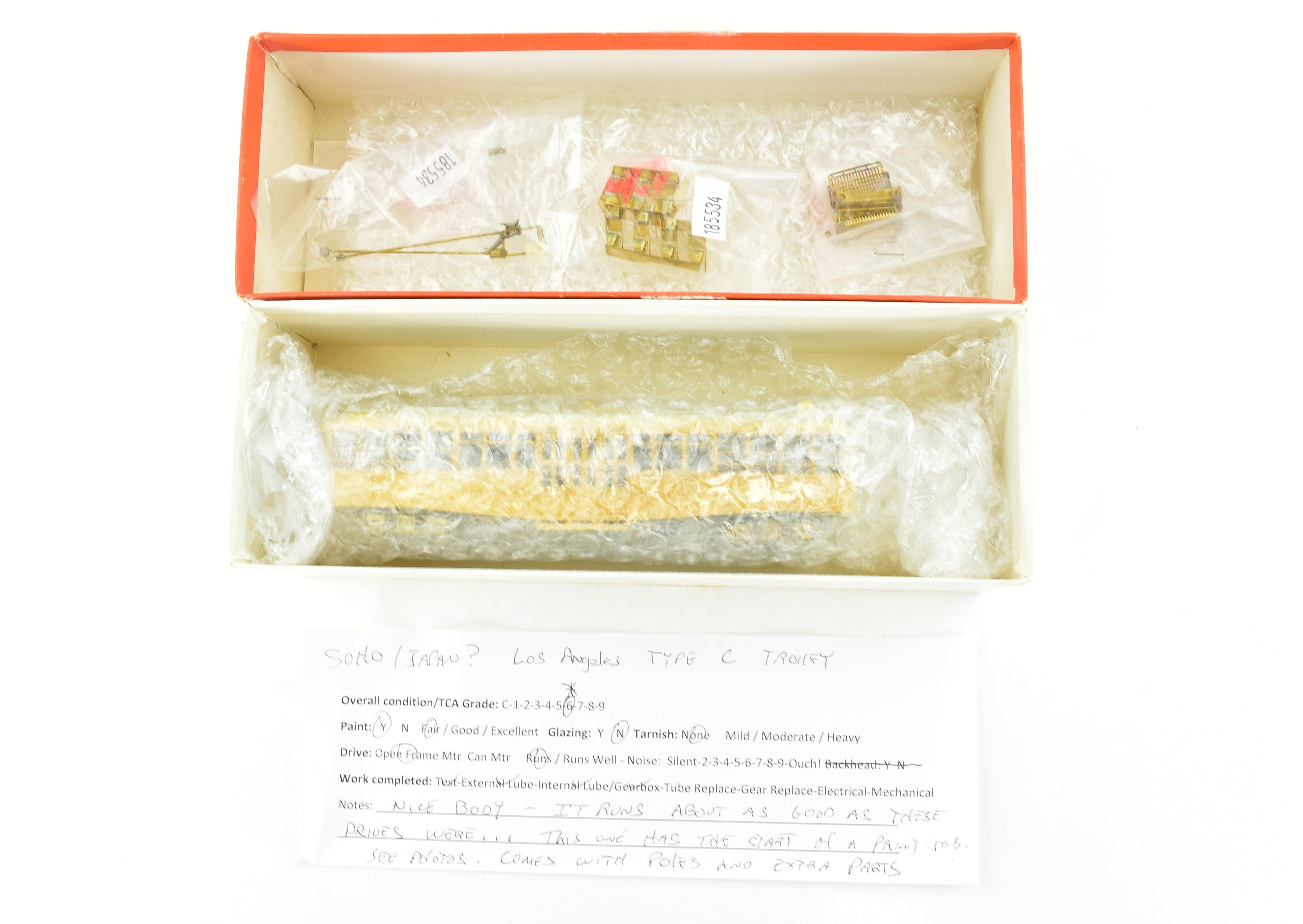 HO Scale Brass Los Angeles Railway Type C Streetcar Partially Painted by S. Soho & Co., Sold As-It-Is Condition