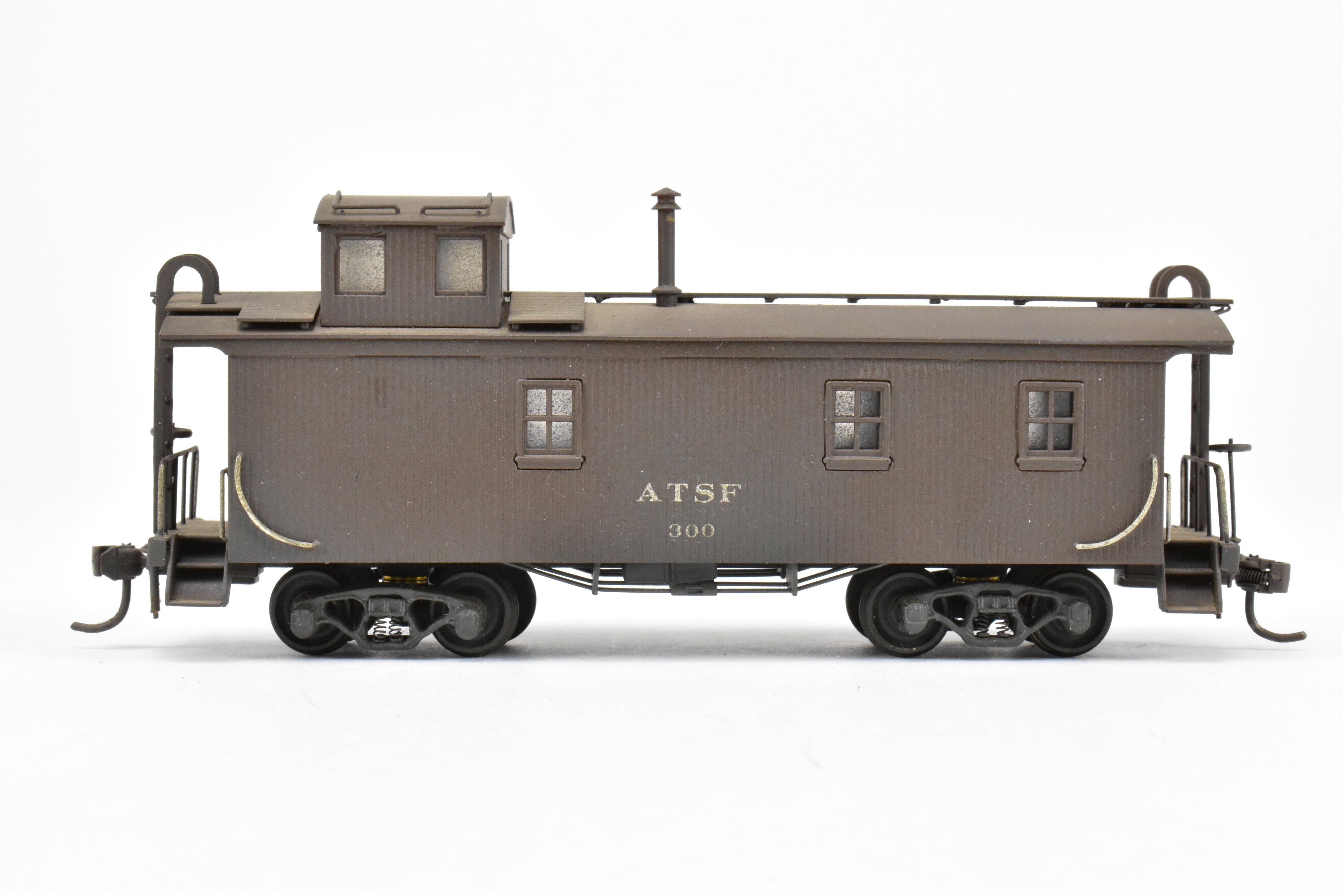 HO Scale Brass Model Trains by Trains, Inc. - ATSF Santa Fe Wood Caboose Custom Painted and Weathered, Number 300