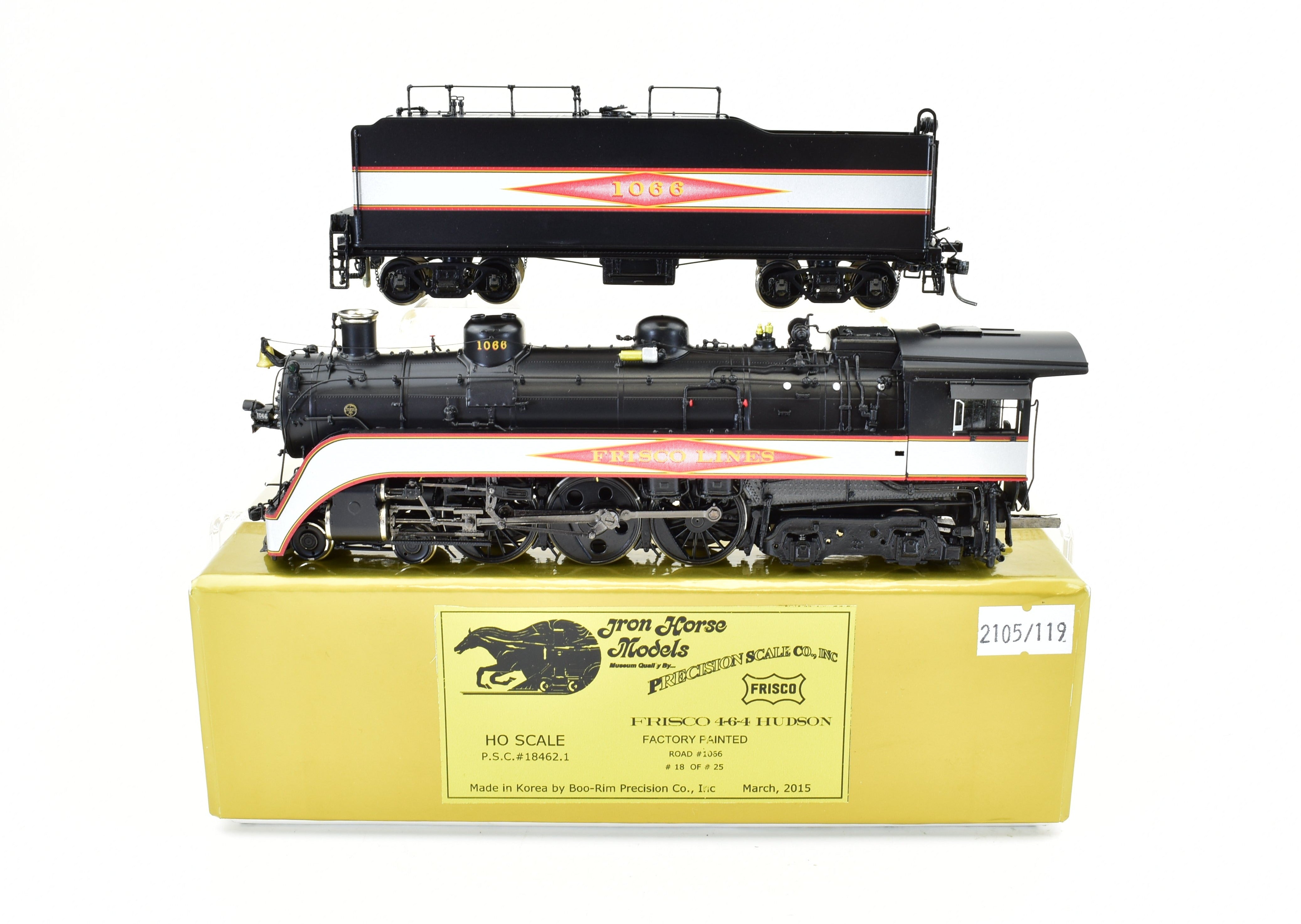 HO Scale Brass Precision Scale Co. Frisco 4-6-4 Hudson Locomotive Model Factory Painted with Precision Detail, Serial #1066