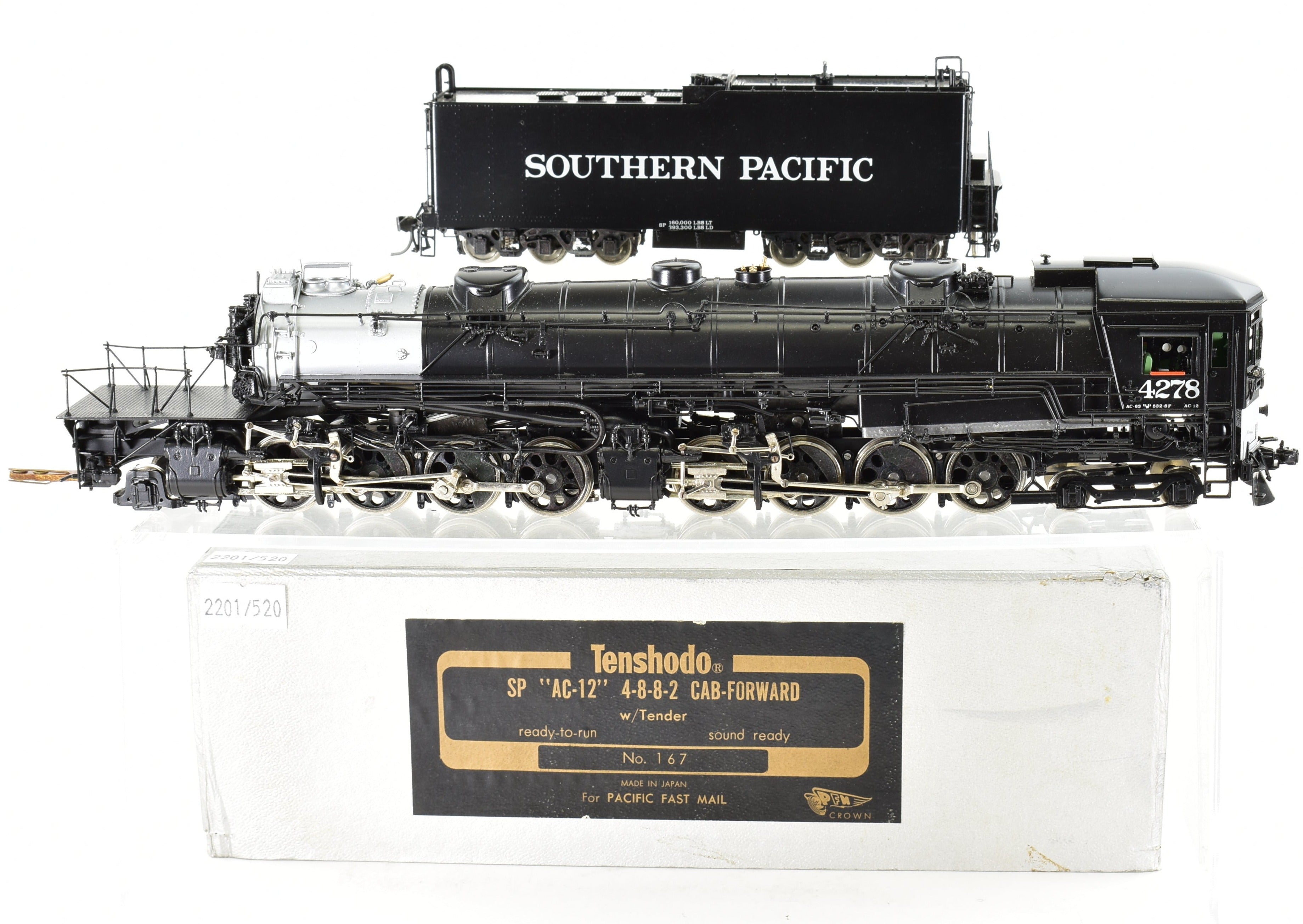 HO Scale Brass Model Train - Tenshodo SP Southern Pacific AC - 12 4 - 8 - 8 - 2 Cab Forward Factory Painted Locomotive from 1976 Production Run