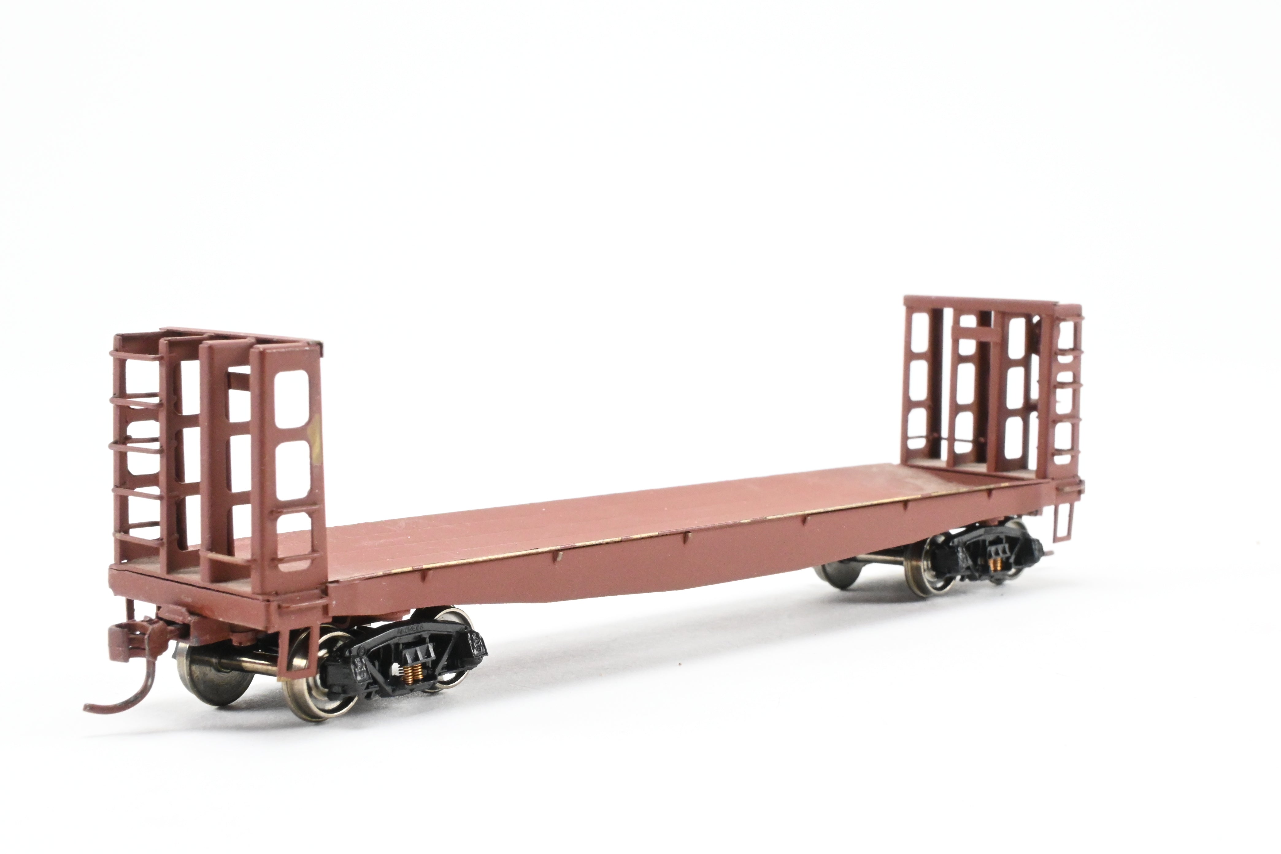HO Scale Brass Custom - Painted Pulpwood Flatcar with Beveled Floor and Bulkhead by U.S. Hobbies (No Original Box)