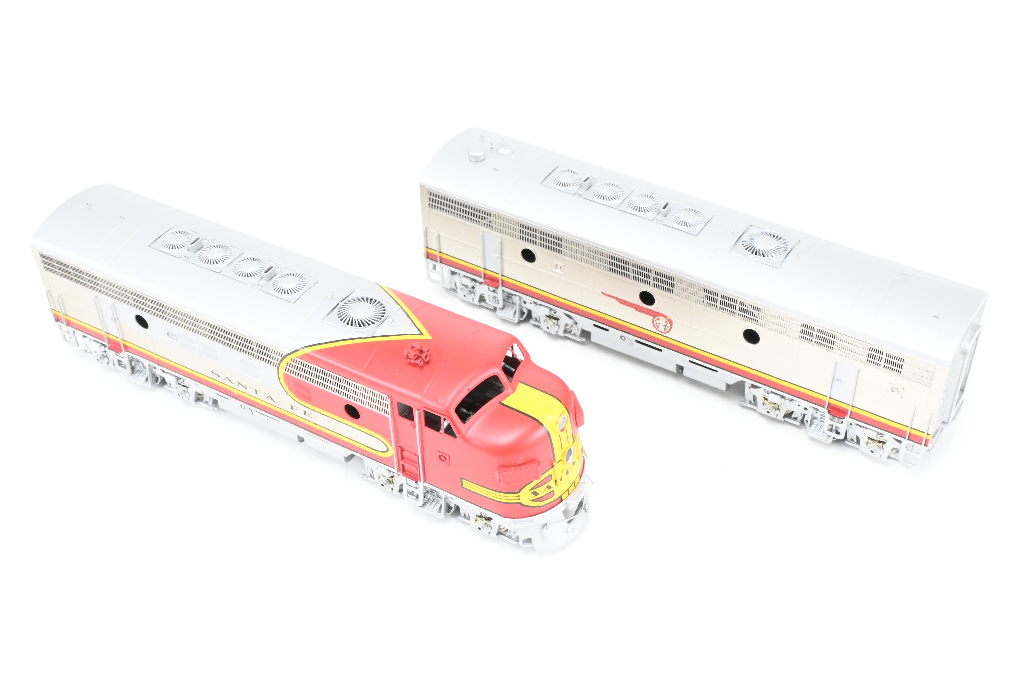 HO Scale Brass Model Train Oriental Limited ATSF - Santa Fe EMD F7 Phase II 1500 HP A/B/B/A Set with Factory Plated and Painted Finish