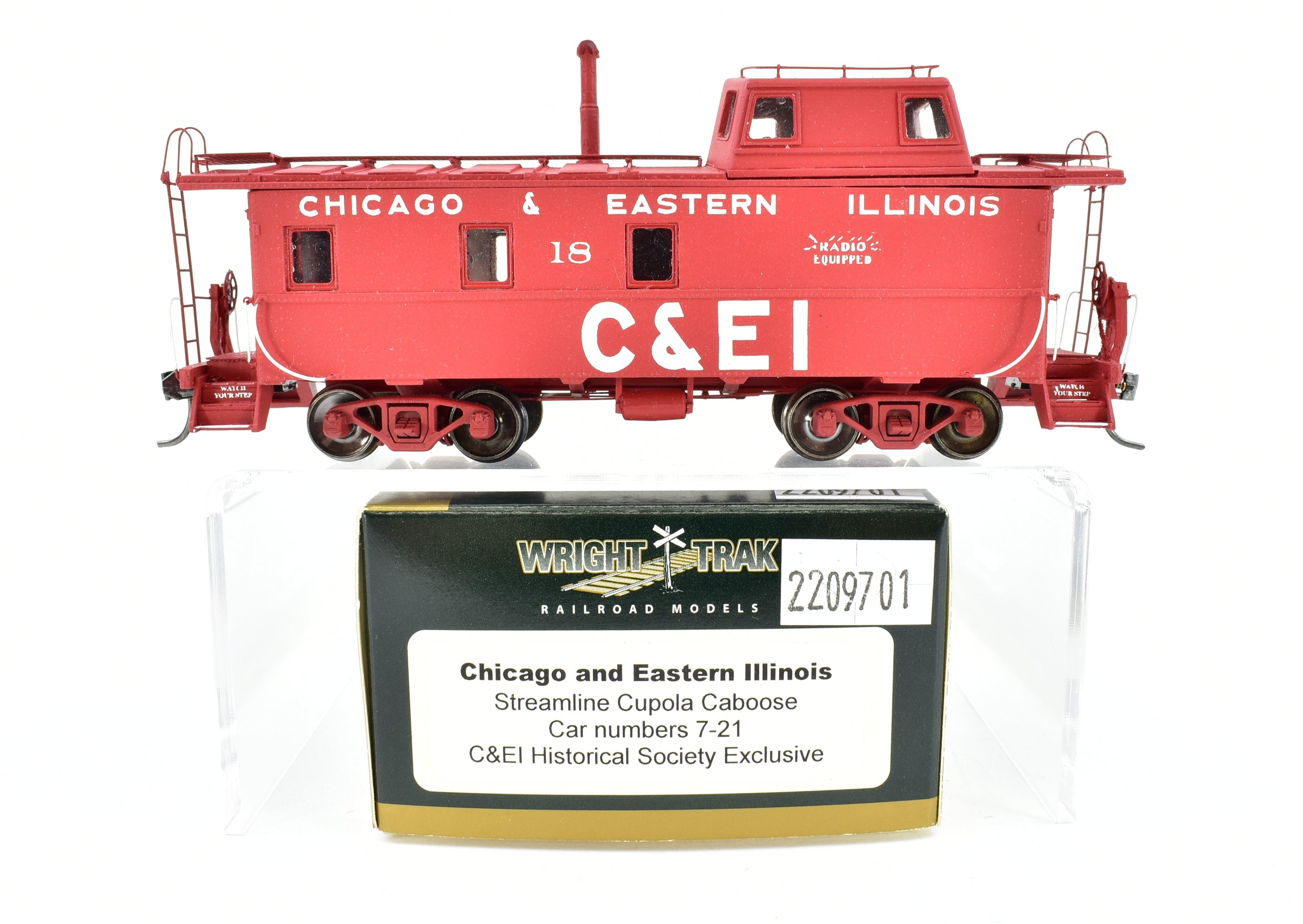 HO Scale Resin Model Railroad Wright Trak Chicago & Eastern Illinois (C&EI) Streamline Cupola Caboose - Custom Built and Professionally Painted
