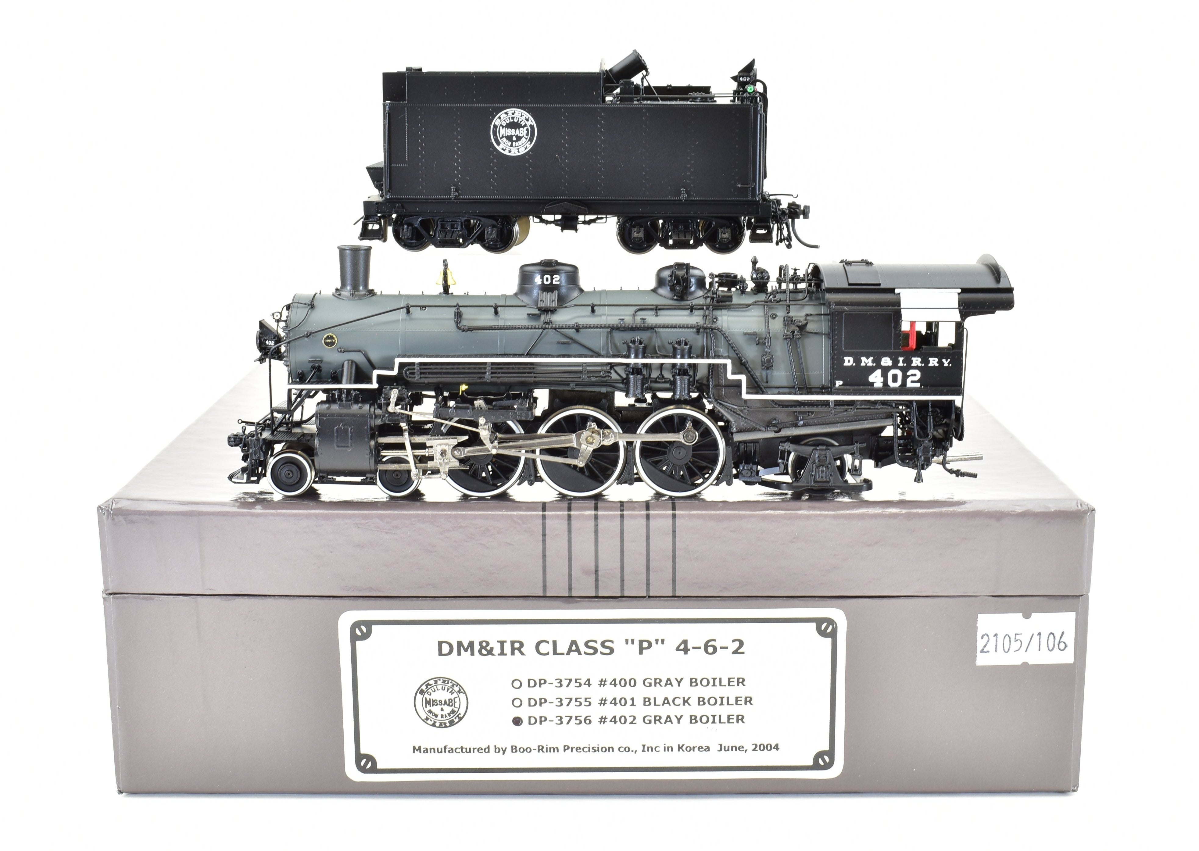 HO Scale Brass Steam Locomotive - Division Point DM&IR - Duluth Missabe & Iron Range Class P 4-6-2 #402 with Grey Boiler Scheme and Front Pilot