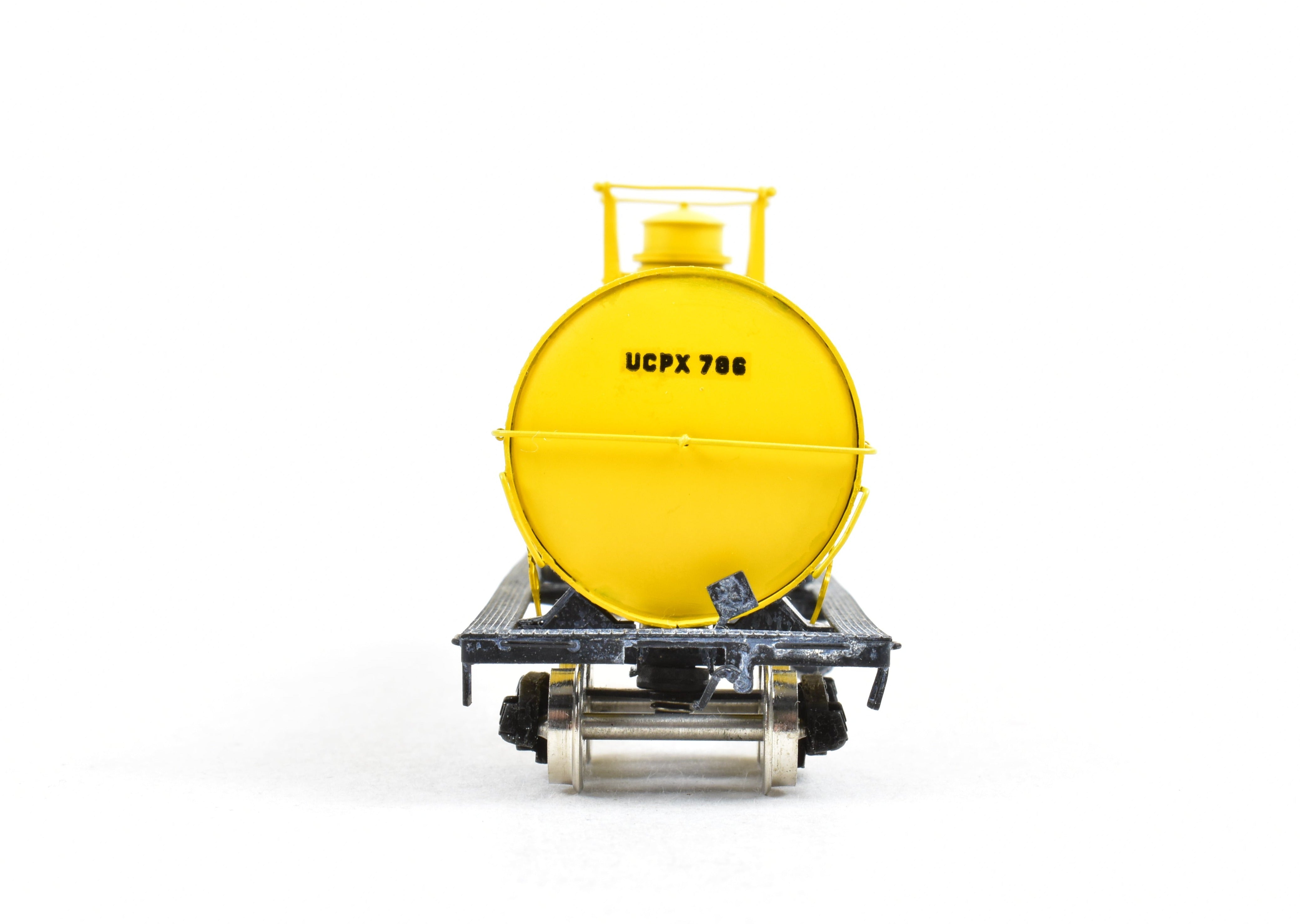 HO Scale Brass Precision Scale Co. (PSC) 12,000 Gallon Tank Car Factory-Painted in Yellow for Union Carbide, Various Roads Model