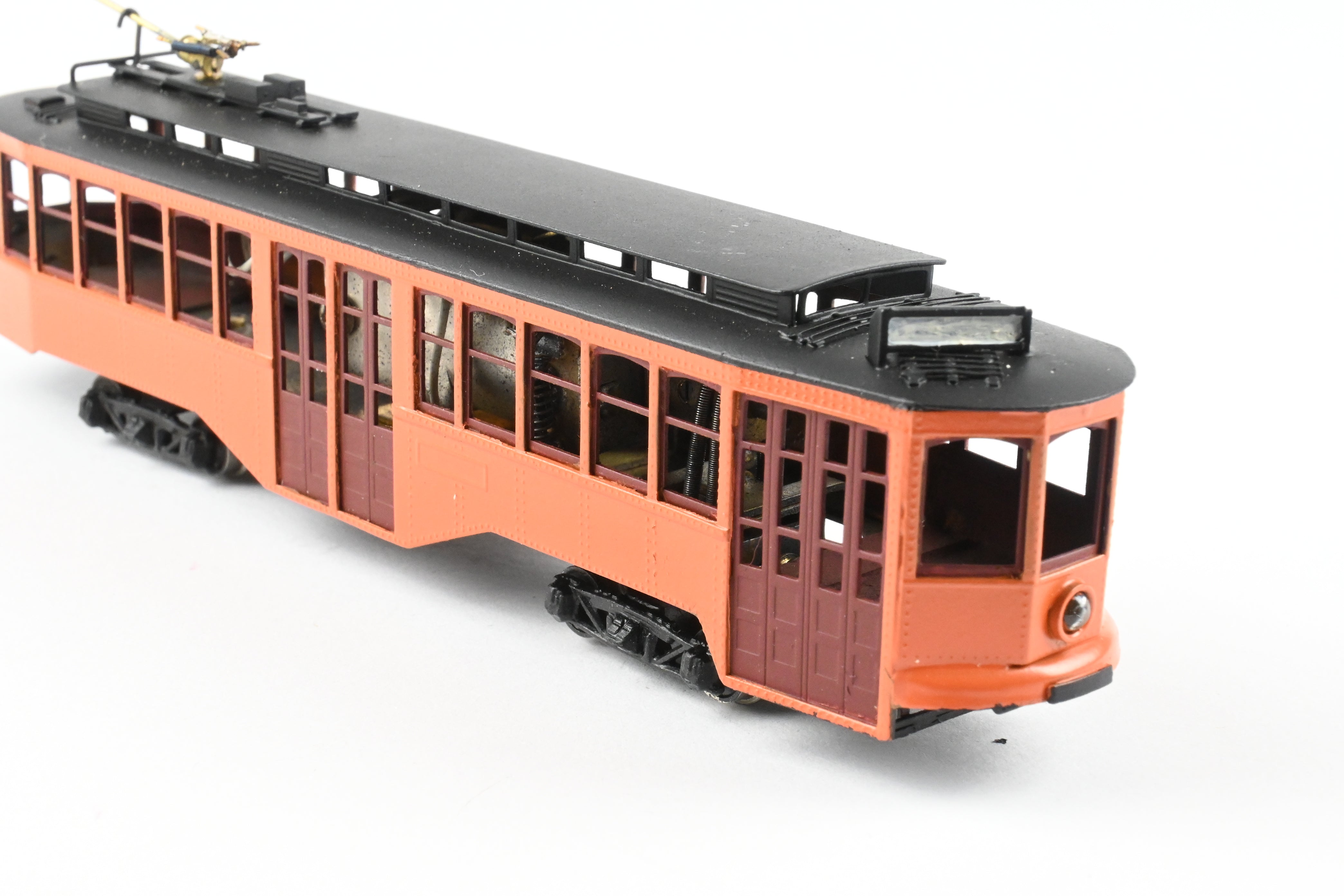 HO Scale Brass Single Ended Trolley Car Model of Pittsburgh Railway Co. by Fairfield Models, Custom Painted in Orange and Black without Lettering