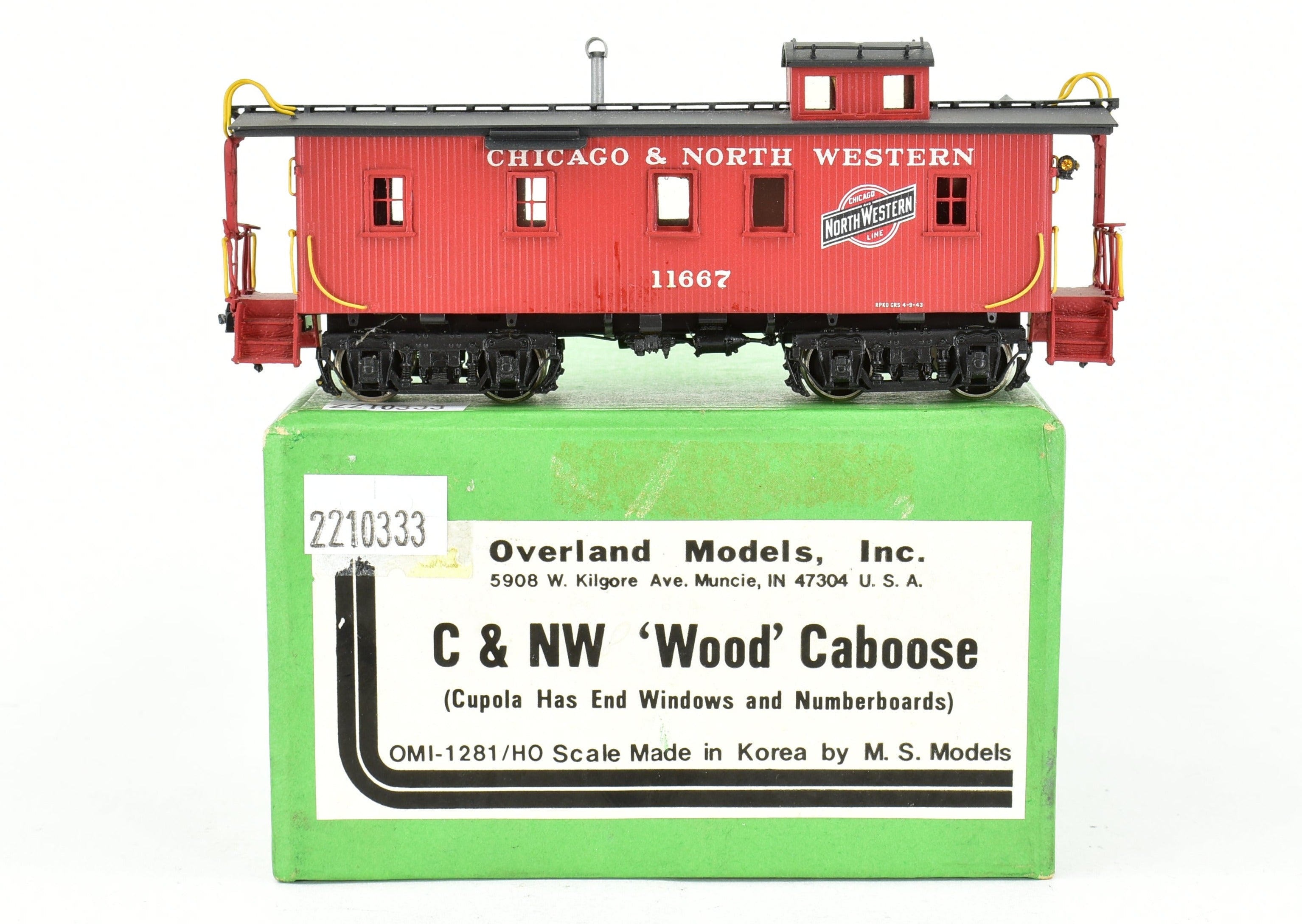 HO Scale Brass Chicago & North Western (C&NW) Wood Caboose with Number Board Version CP by Overland Models, Inc. (OMI)