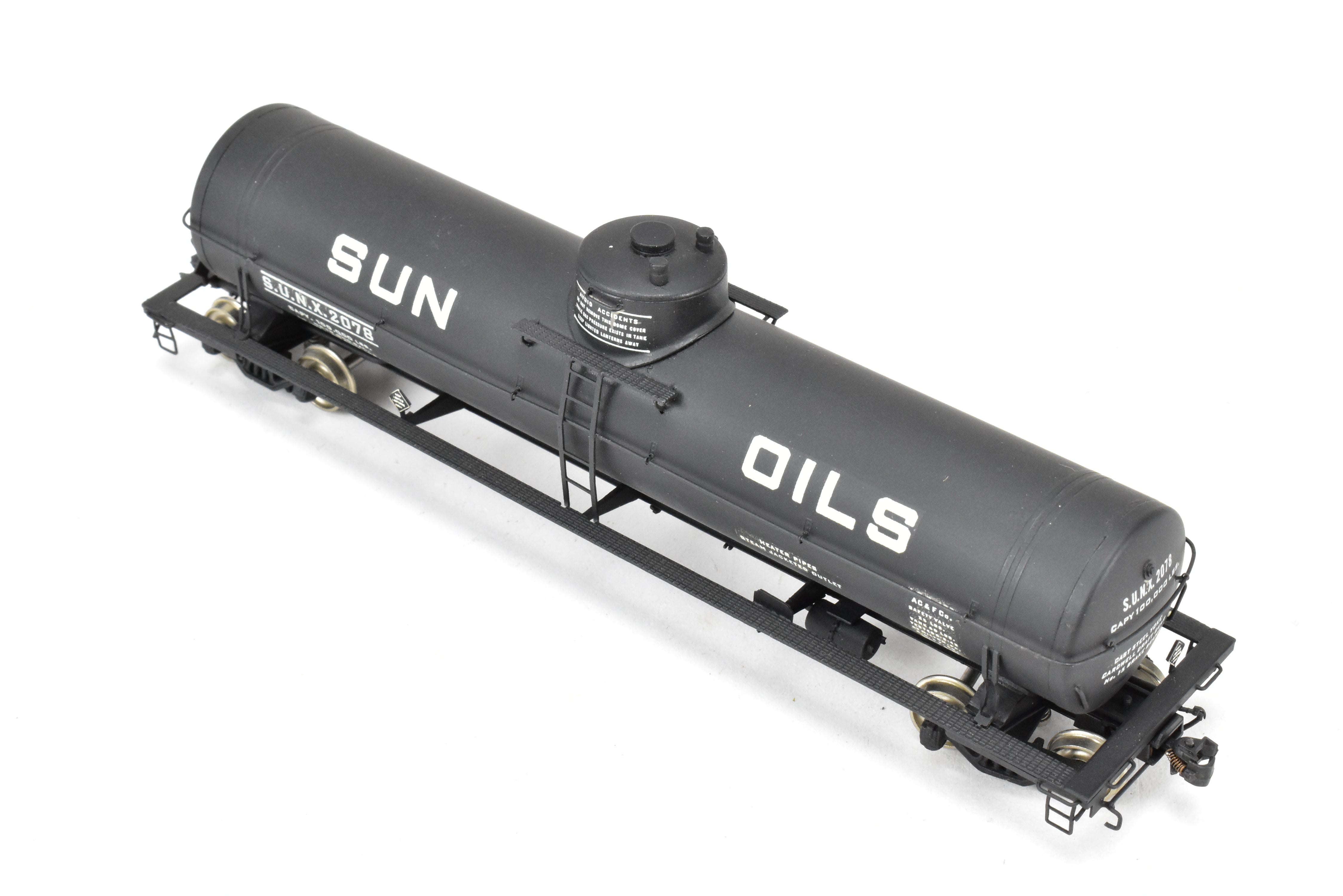 HO Scale Brass Precision Scale Co. (PSC) 16,000 Gallon Tank Car with Various Roads and Sun Oils Decals for Model Trains