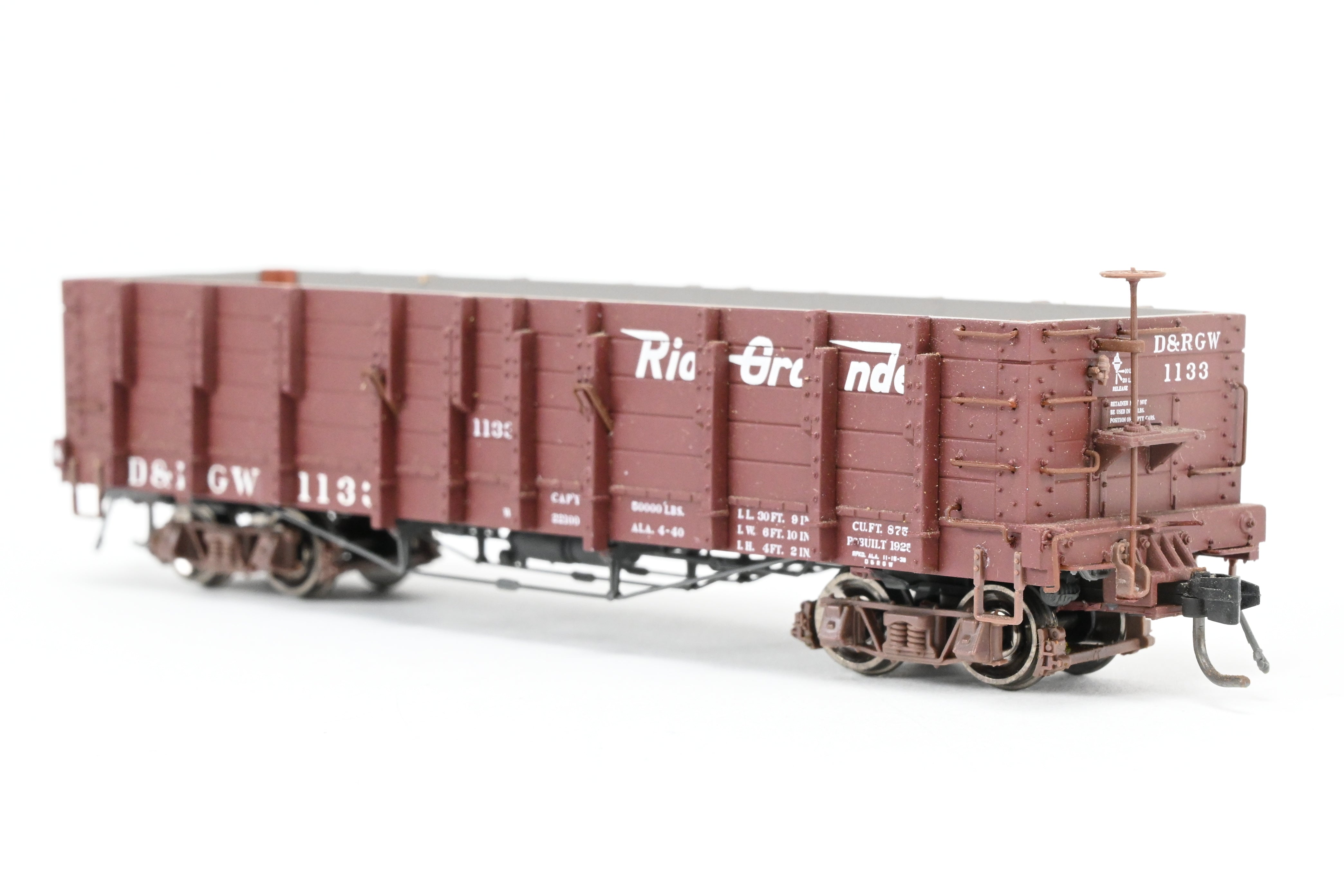 HOn3 Blackstone Models D&RGW Brown High Side Gondola No. 1133 with Flying Grande Herald